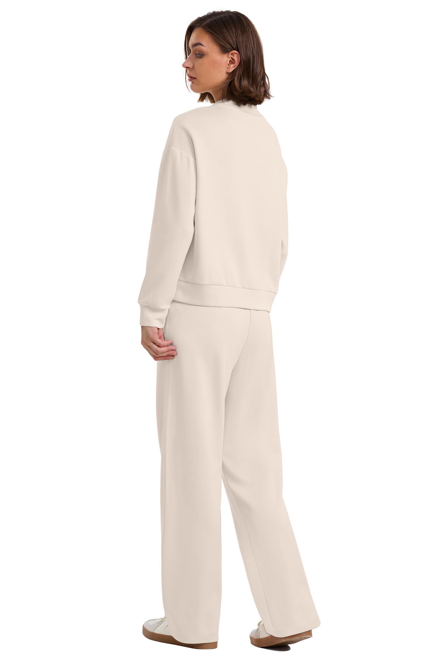 WIHOLL Women's Two Piece Lounge Set - Mock Neck Top & Wide Leg Pants for Fall | Comfy Travel Outfit for Vacation & Airport | Casual Chic Loungewear for Home & Outings