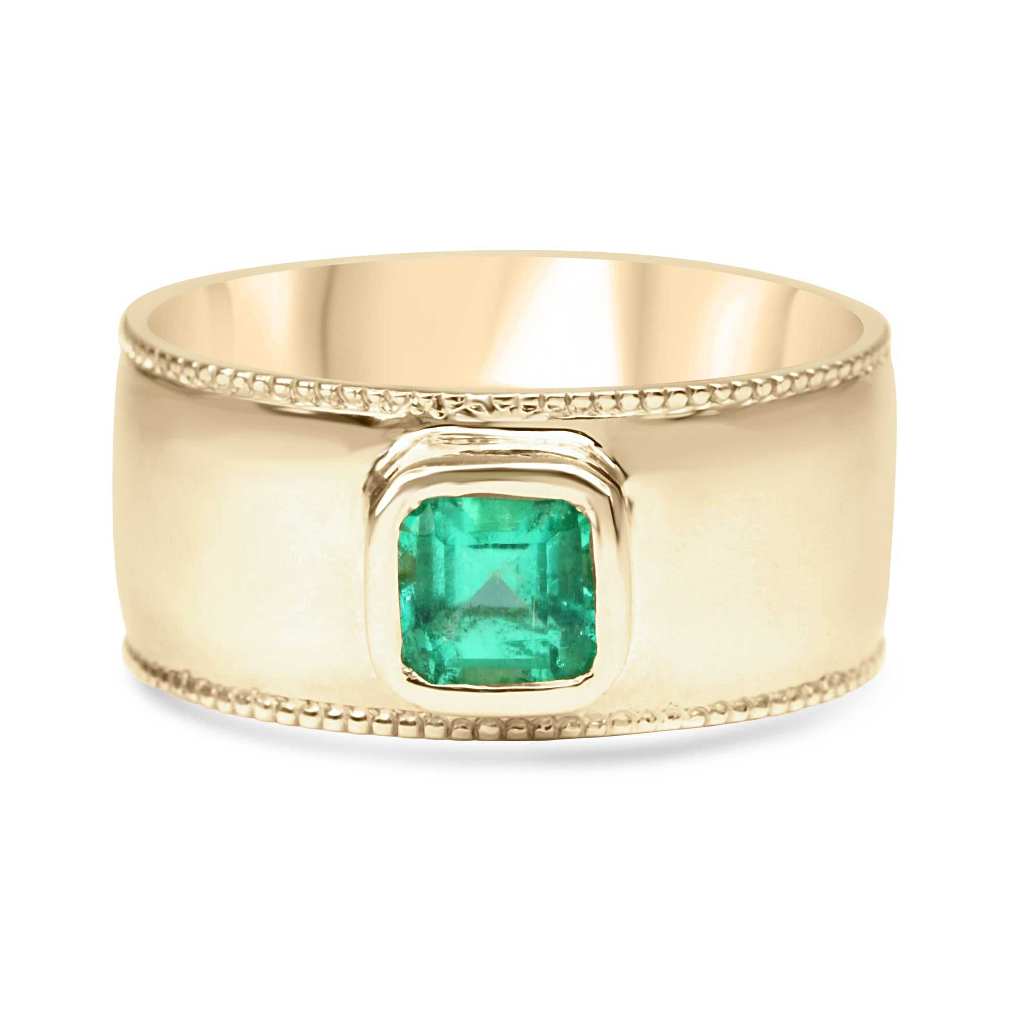 0.60 Carat Colombian Emerald Men's Ring in 14K Gold - Modern Wedding Band, Anniversary Gift for Him, Engagement Ring for Men