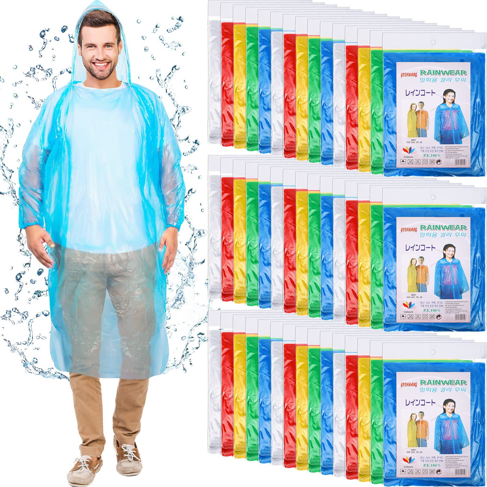 Hercicy 300 Pcs Disposable Rain Ponchos for Adults - Waterproof Emergency Raincoat with Hood - Bulk Pack for Outdoor Events, Camping & Hiking