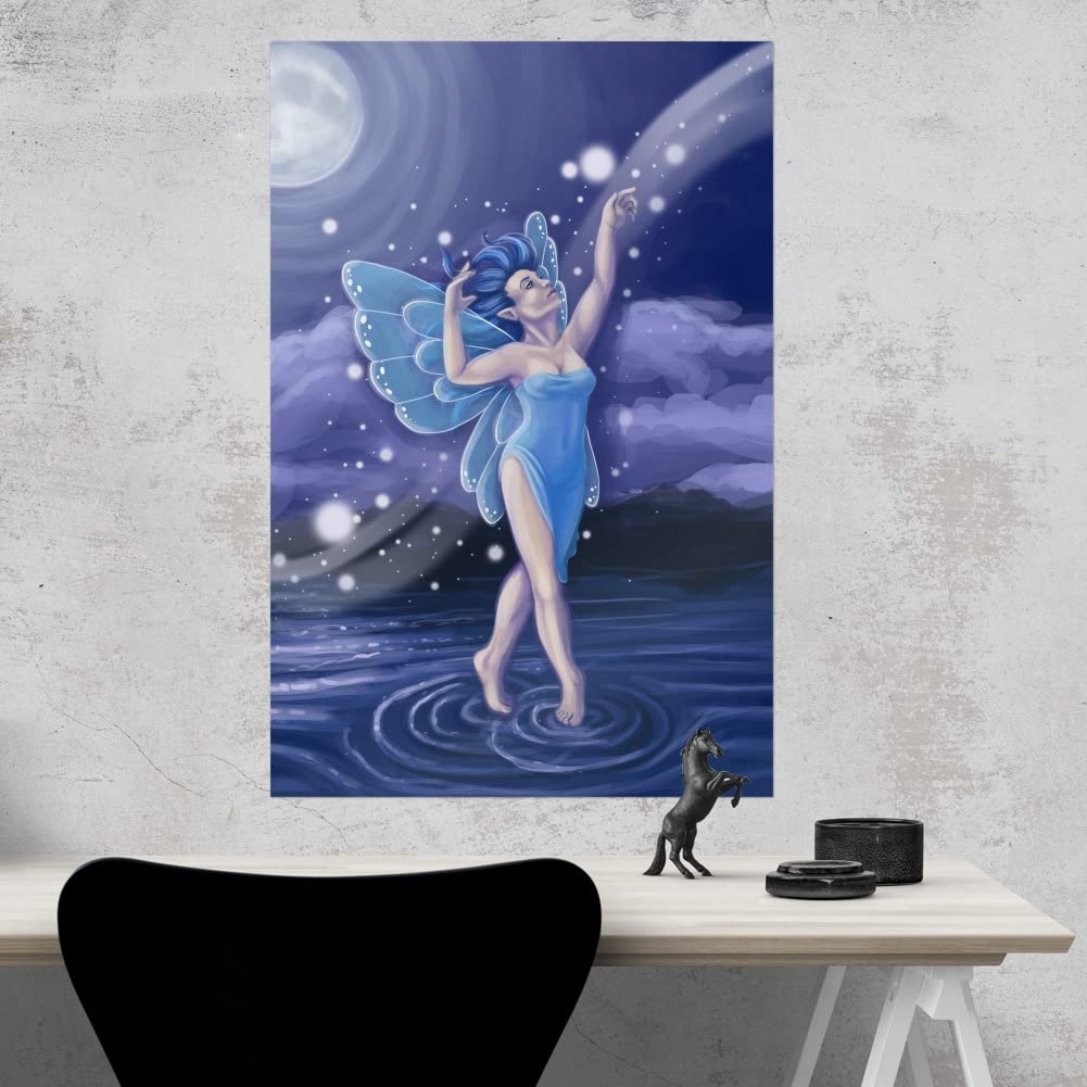 Enchanted Dancing Fairy Moonlit Night Wall Art - Premium Paper Poster for Home Décor & Room Decoration | Perfect for Bedroom, Living Room & Gift Giving
