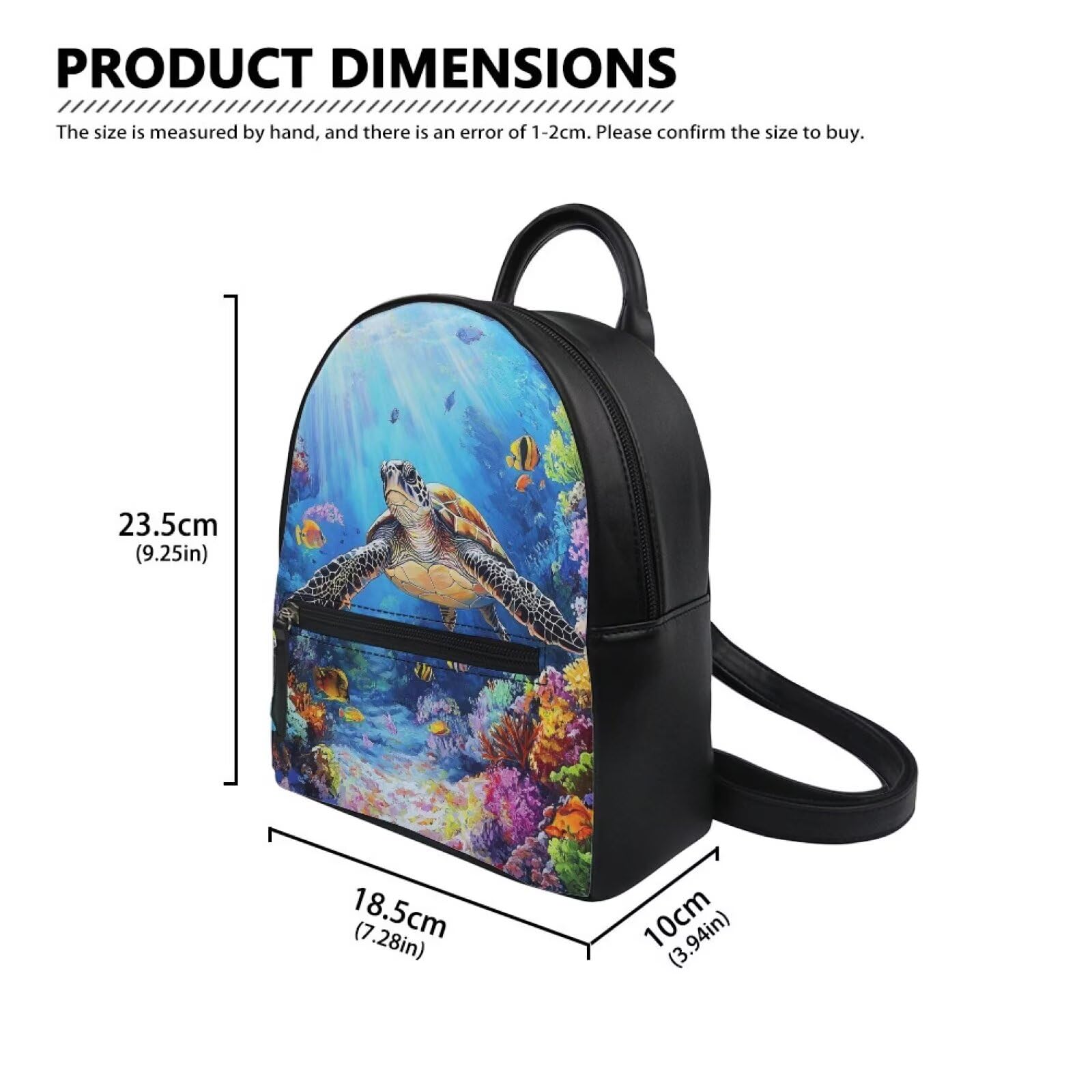 HUGS IDEA 3D Sea Turtle Mini Backpack for Women - Fashion Leather Backpack with Adjustable Strap, Lightweight Waterproof Daypack for Travel, Shopping, Hiking & School - Perfect for Beach Outings and Daily Commute