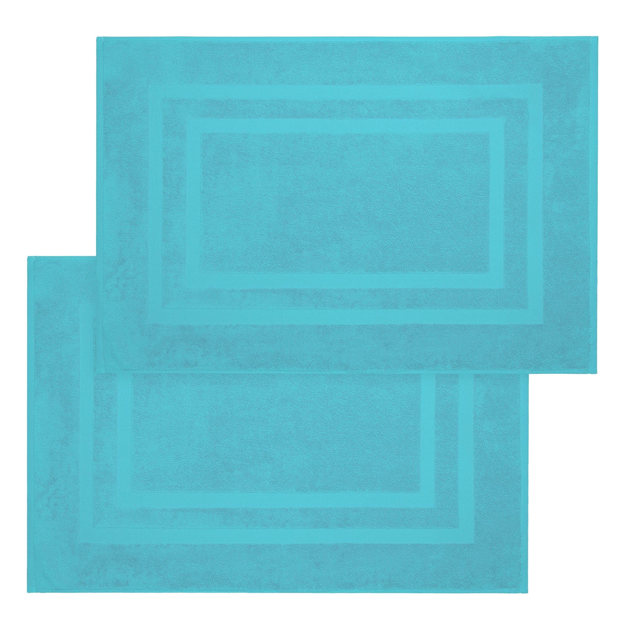 Premium 100% Cotton Bath Mats Set of 2 - Soft Absorbent Teal Blue Bathroom Rugs | Machine Washable Eco-Friendly Non-Slip Floor Mat for Shower, Bathtub & Vanity Area | Modern Luxury Home Decor