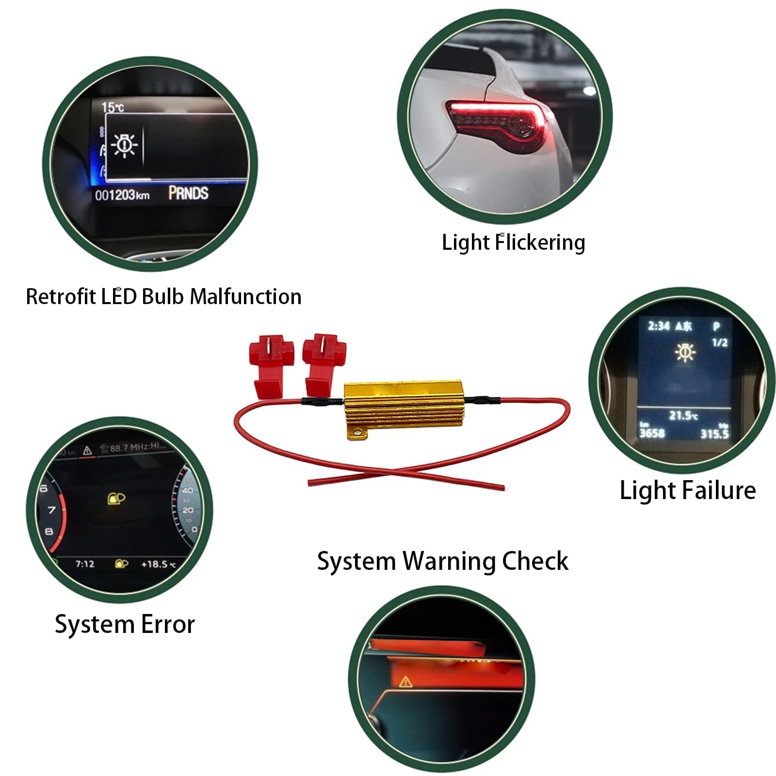 4Pcs 50W 6ohm LED Load Resistors Kit - Aluminum Housing, Fix Hyper Flash & Blinking Error for LED Turn Signals, Brake Lights, Fog Lights - Universal 12V/24V Compatible (Warning: Resistors Get Hot) - Perfect for Car, Truck, Motorcycle & RV Lighting Upgrades