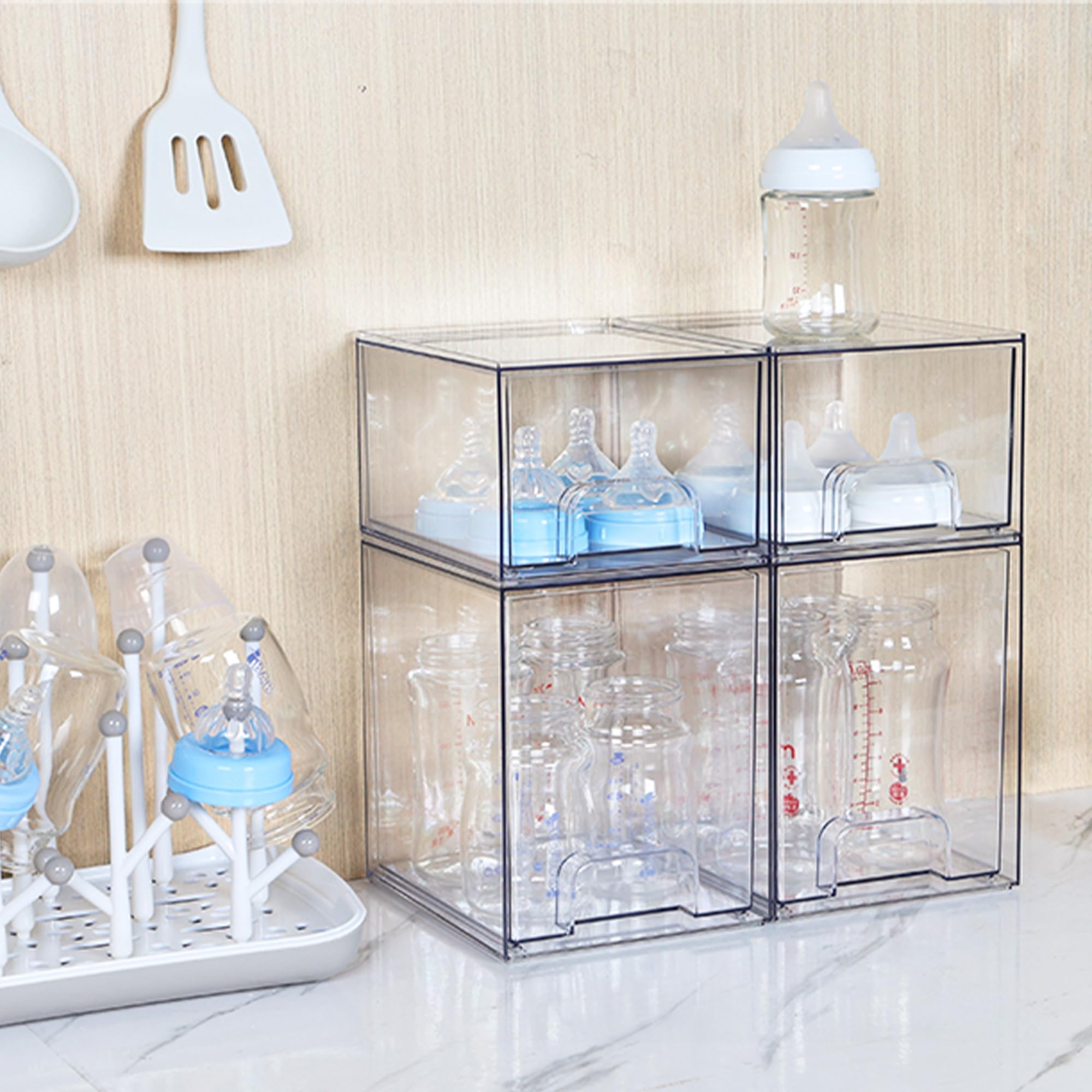 Vtopmart 4-Pack Clear Stackable Plastic Storage Drawers - 7.6