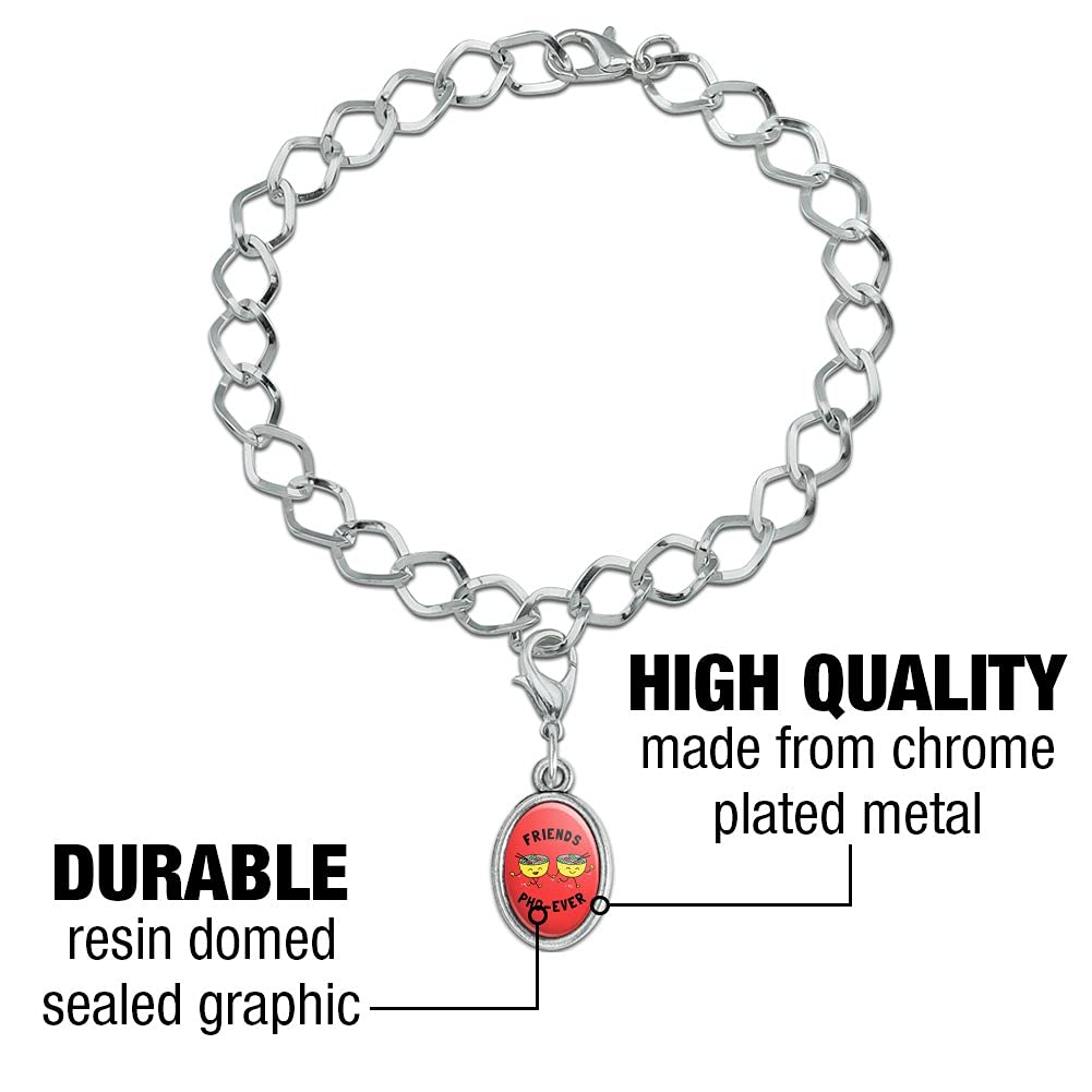 Friends Pho-Ever Forever Noodle Soup Humor Silver Plated Charm Bracelet - Funny TV Show Inspired Jewelry Gift for Best Friends & Fans - Perfect for Birthdays, Anniversaries and Friendship Day