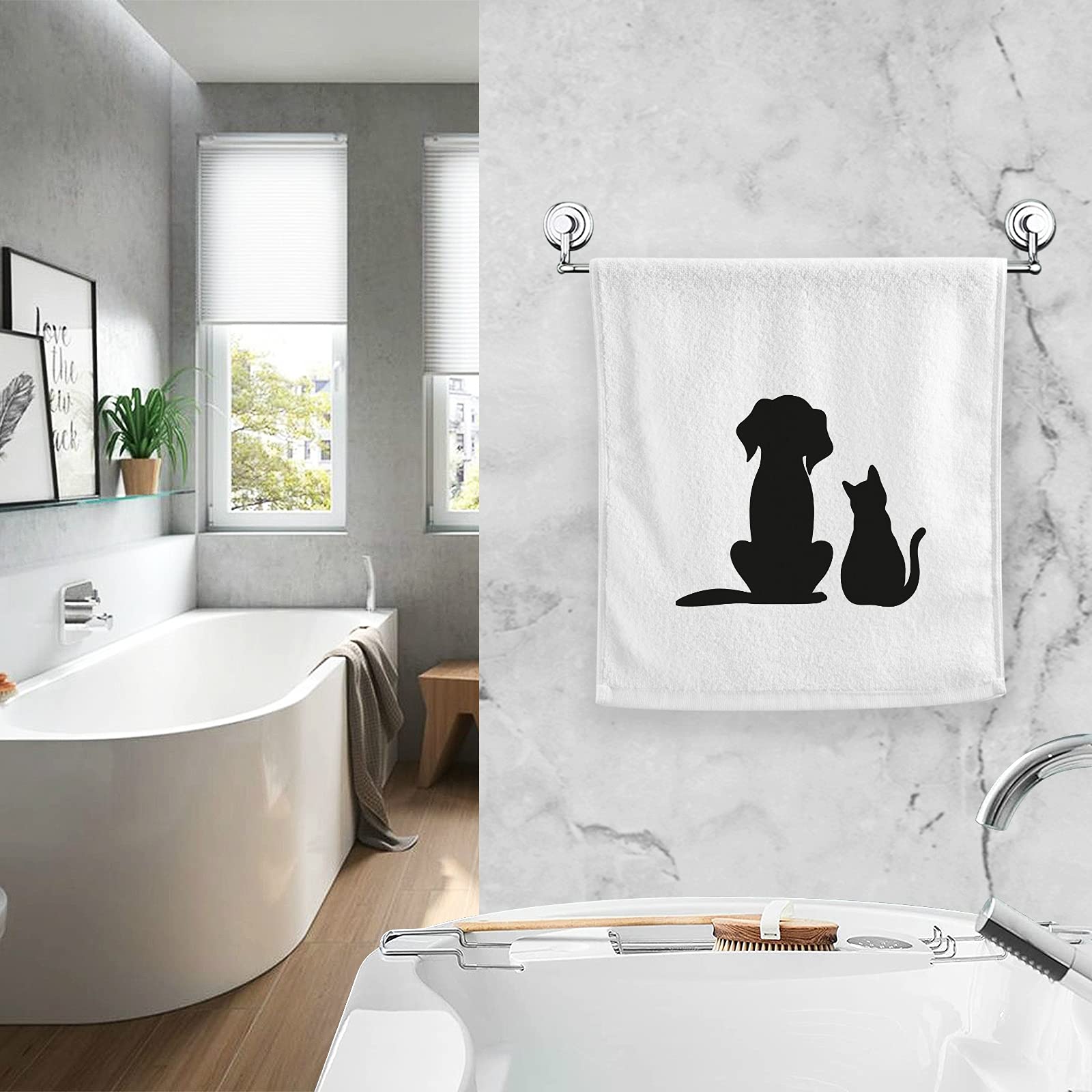 ALAZA 100% Cotton Cat & Dog Print Hand Towel - 16x30 Inch Soft Absorbent Bath Towel for Pets & Kids | Skin-Friendly Kitchen & Bathroom Towel for Daily Use, Gifts