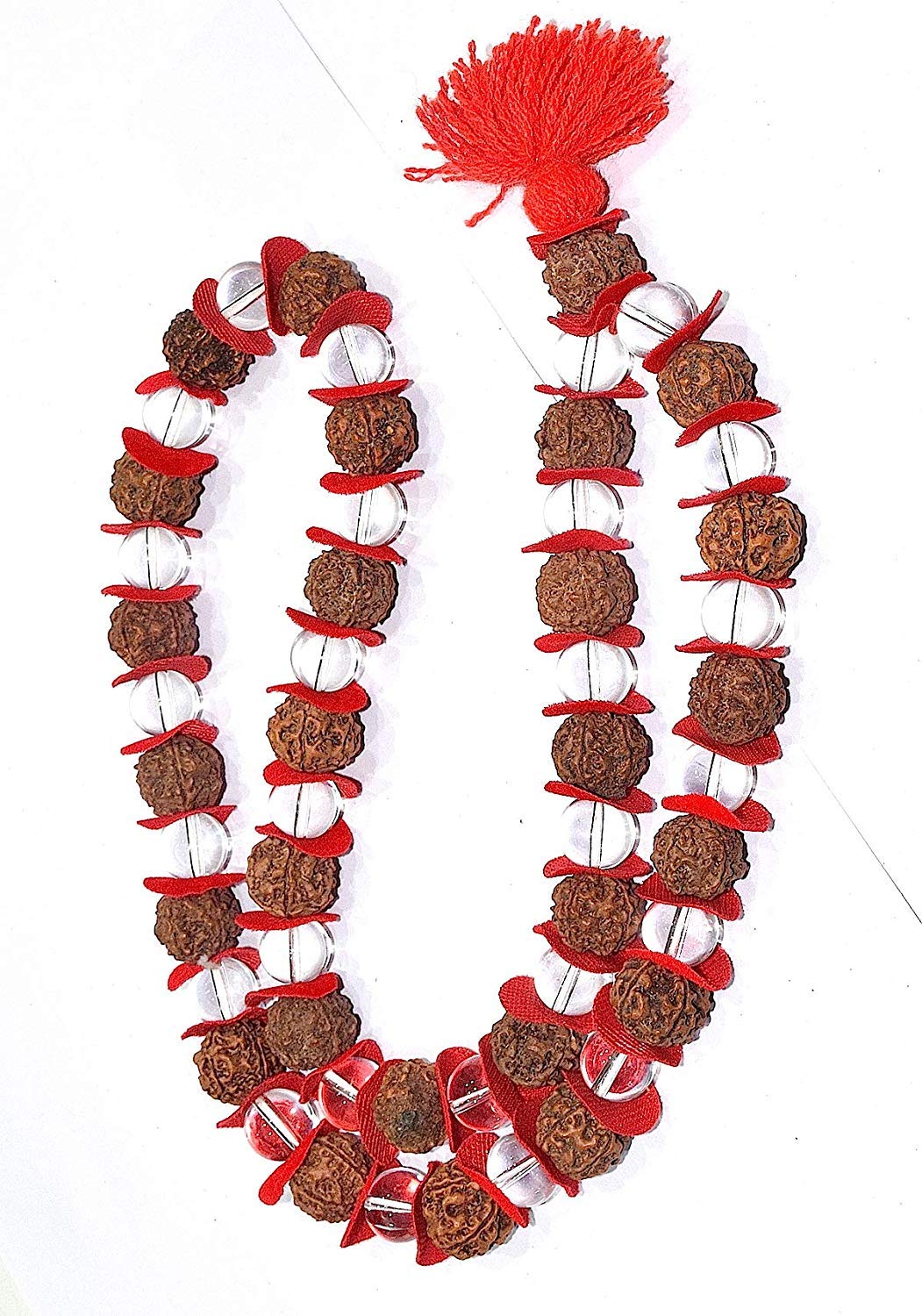 5 Mukhi Nepali Rudraksha & Sphatik Mala - 54 Beads (15mm) for Meditation, Prayer & Spiritual Healing - Authentic Hindu Prayer Beads Necklace for Chanting, Yoga & Daily Wear