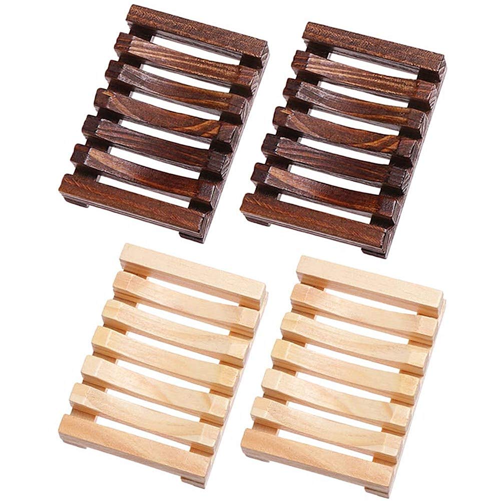 Wooden Soap Dish Set - 4 Pack Handcrafted Bathroom & Kitchen Soap Holder for Home Decor