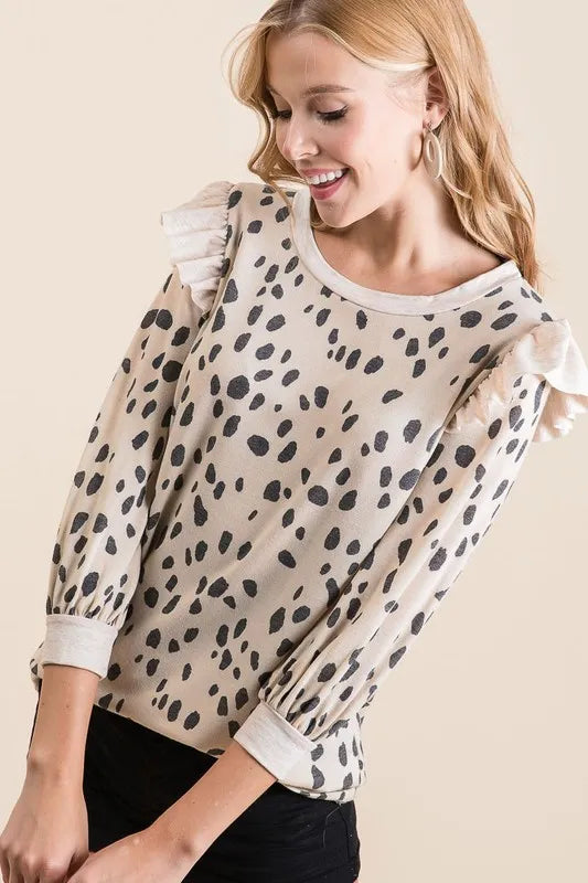 BiBi Dalmatian Print Terry Top with Contrast Band - Stylish Baby Bodysuit for Playdates & Photo Shoots