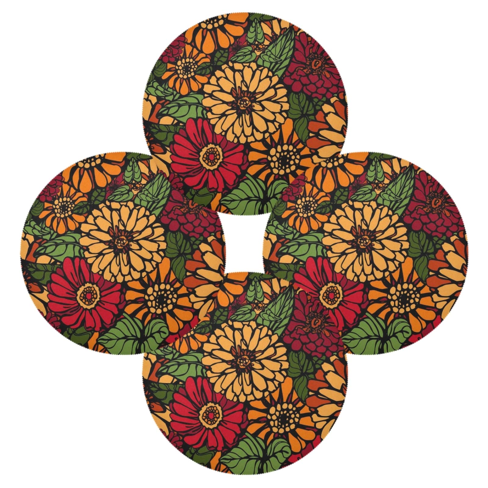 ALAZA Zinnia Floral Round Placemats Set of 4 - Waterproof Dining Table Mats for Kitchen, Home Decor & Holiday Table Settings - Perfect for Dinner Parties, Thanksgiving & Christmas Decorations