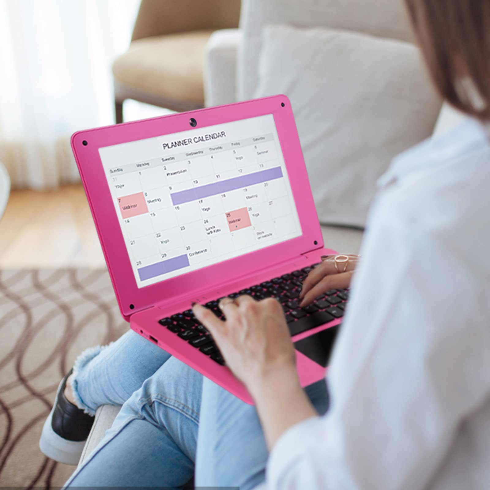 10.1 Inch Quad Core Android 12.0 Laptop with WiFi, Webcam & Bluetooth - Pink Mini Netbook for Kids & Adults, Includes Bag, Mouse & Mouse Pad, Perfect for Home, School & Travel