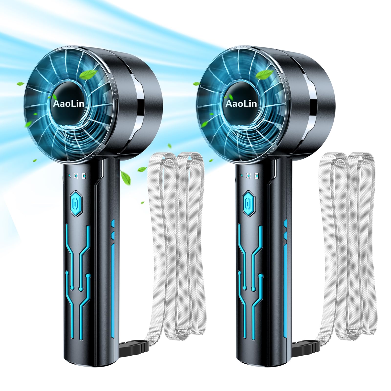 2 Pack Portable Handheld Fan - USB Rechargeable Mini Neck Fan with 4 Speeds & Lanyard, High Speed Motor Lasts 4-16 Hours - Perfect for Summer Outdoor Travel, Sports, Office, Kids & Women (Great Gift Idea)