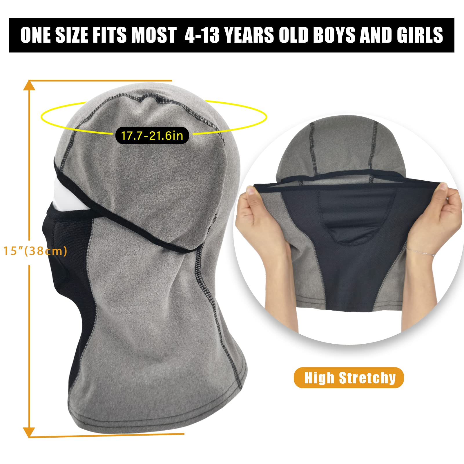 Leamekor Kids Balaclava Ski Mask - Warm Fleece Winter Face Cover for Boys & Girls, Windproof Cold Weather Hat for Outdoor Activities, Skiing, Snowboarding & Winter Sports
