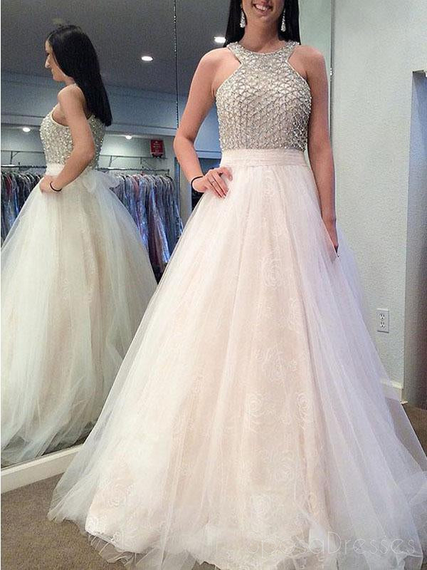Elegant Ivory Beaded Halter A-Line Evening Prom Dress for Sweet 16 - Formal Gown for Homecoming, Quinceañera & Special Occasions