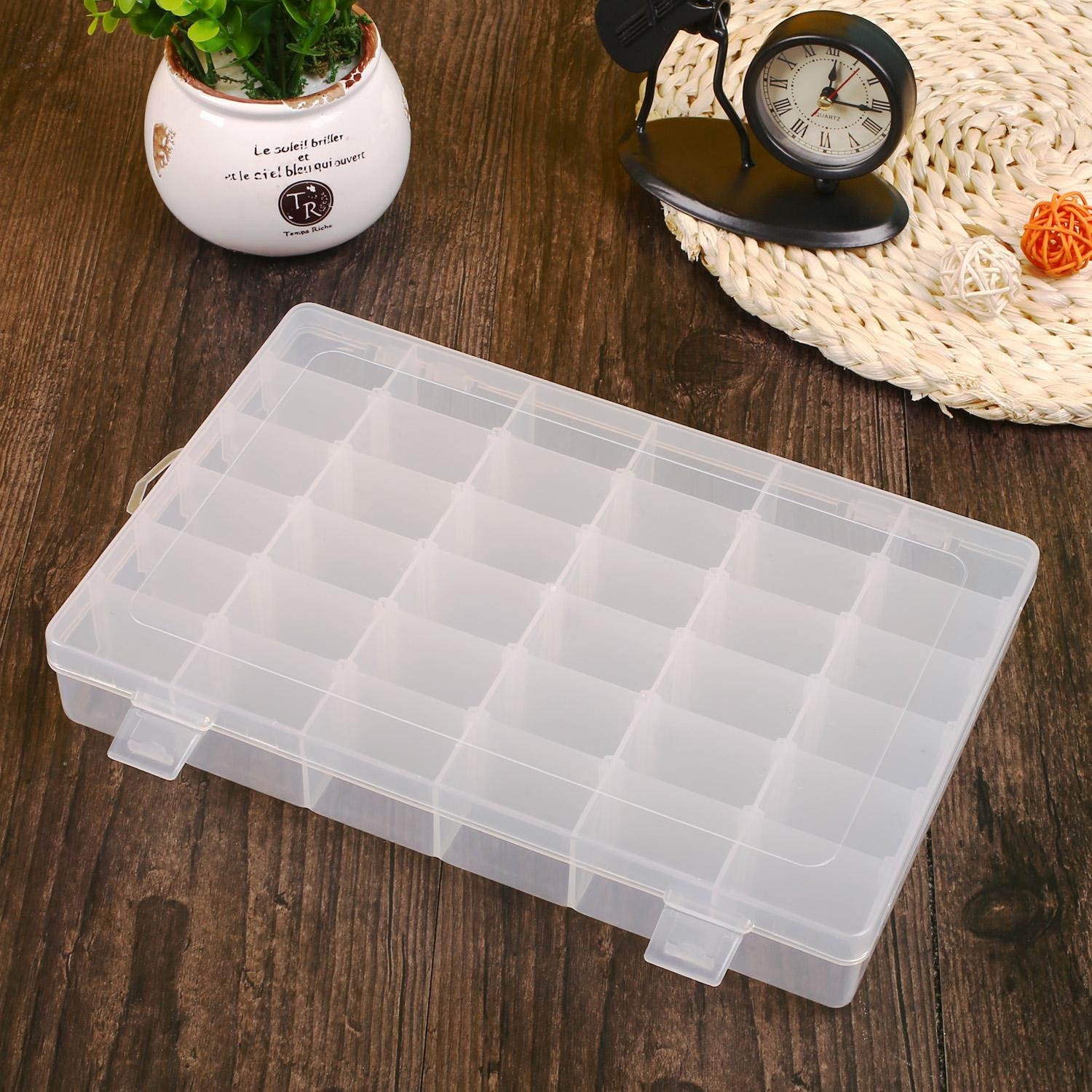 Eutuxia 36 Compartments Clear Plastic Jewelry Organizer Box - Adjustable Dividers Hard Storage Case for Earrings, Rings, Necklaces - Perfect for Travel, Home & Retail Display