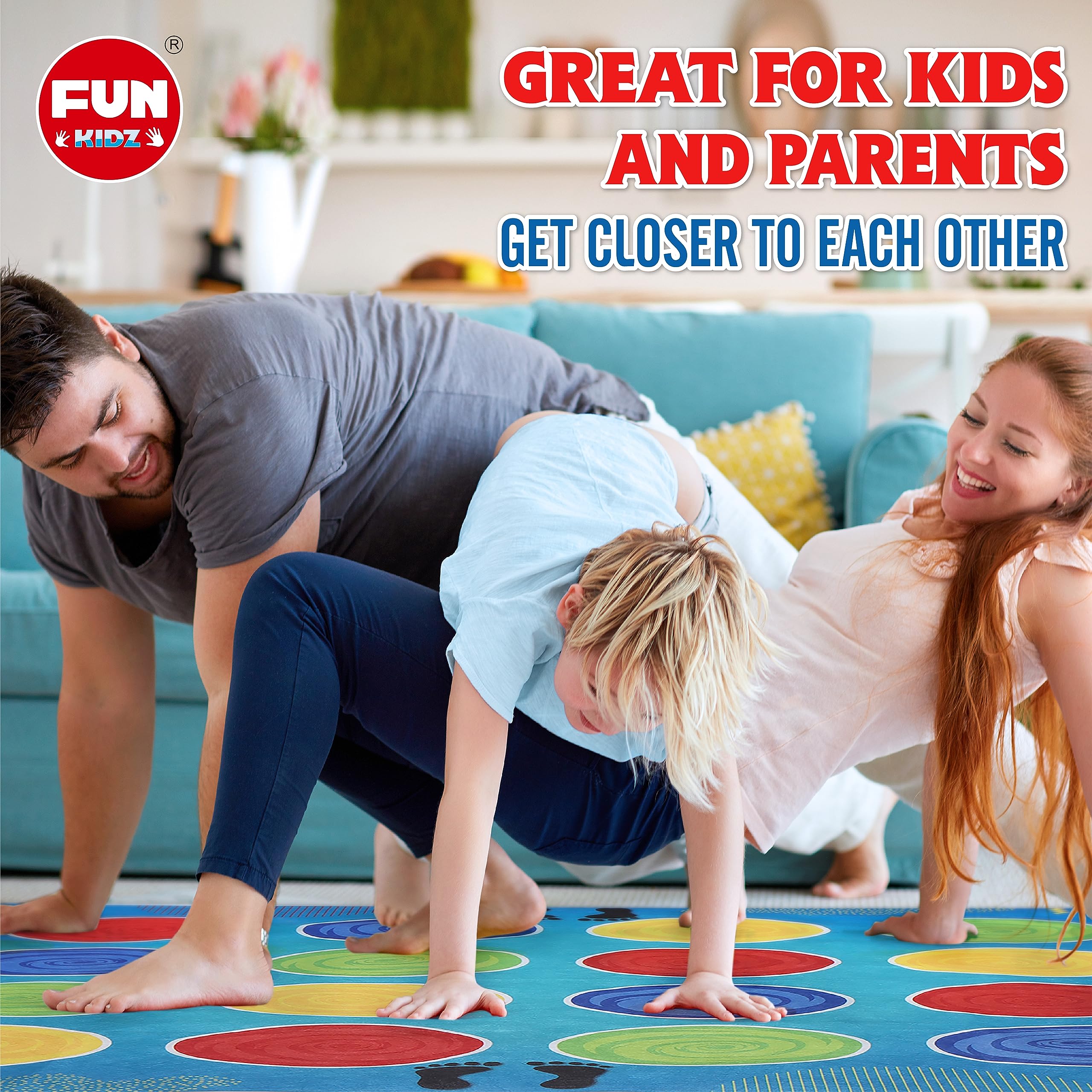 FunKidz Giant Classic Twist Poses Floor Game Mat - Large Size Interactive Party Game for Kids & Adults - Perfect for Indoor/Outdoor Family Activities, Birthday Parties & Group Gatherings - Great Gift for Boys & Girls