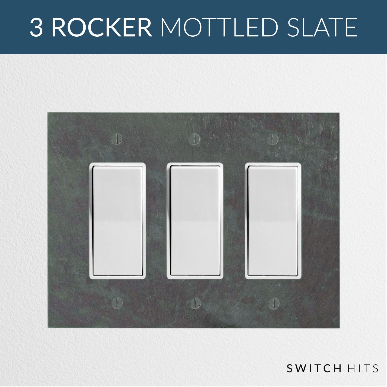 Decorative 3 Gang Electrical Switch Plate Outlet Cover - Vermont Slate Finish, 6.75” x 5” - GFCI Rocker & Decora Triple Light Switch Faceplate for Home & Office Decor