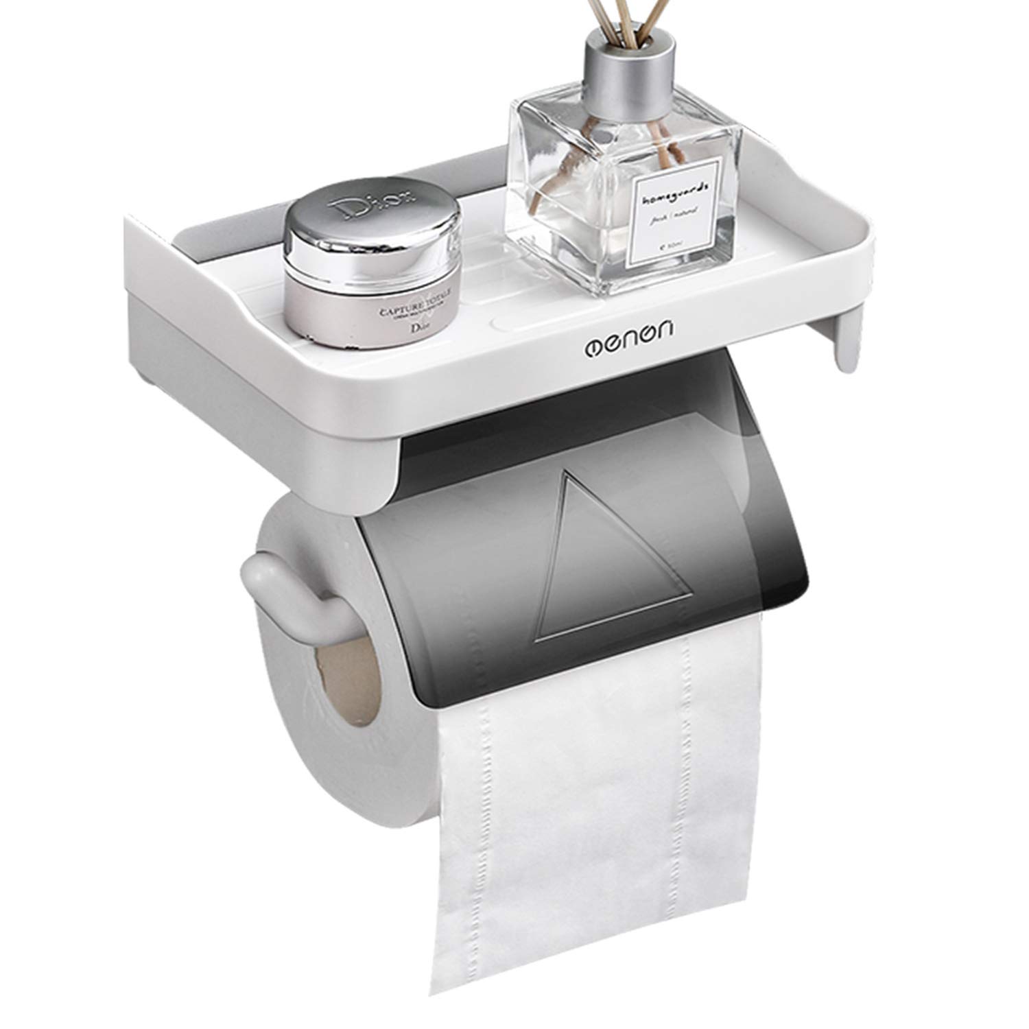 Self-Adhesive Toilet Paper Holder with Shelf - Wall Mount Bathroom & Kitchen Tissue Roll Dispenser - Space-Saving Storage for Small Bathrooms, RVs & Apartments