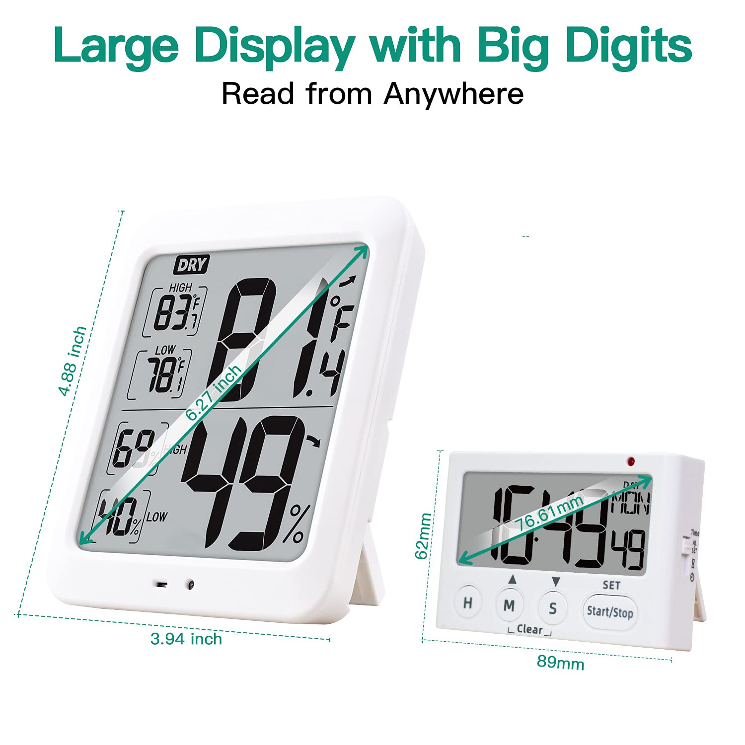 TXL Large Digital Hygrometer & Indoor Thermometer with Humidity Gauge - Smart Room Temperature & Humidity Sensor with Touch LCD Backlight for Home, Office, Warehouse, Greenhouse, Garden & Wine Cellar | Monitor Climate Conditions for Comfort & Preservation