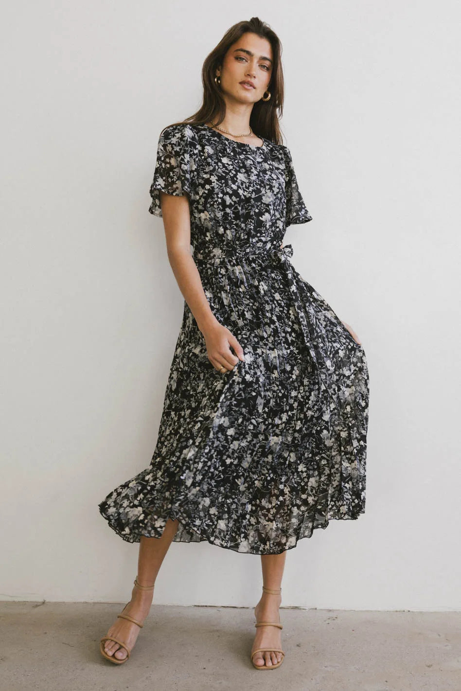 Mary Anne Floral Midi Dress in Black - Elegant Summer Dress for Women | Perfect for Weddings, Parties & Date Nights | FINAL SALE
