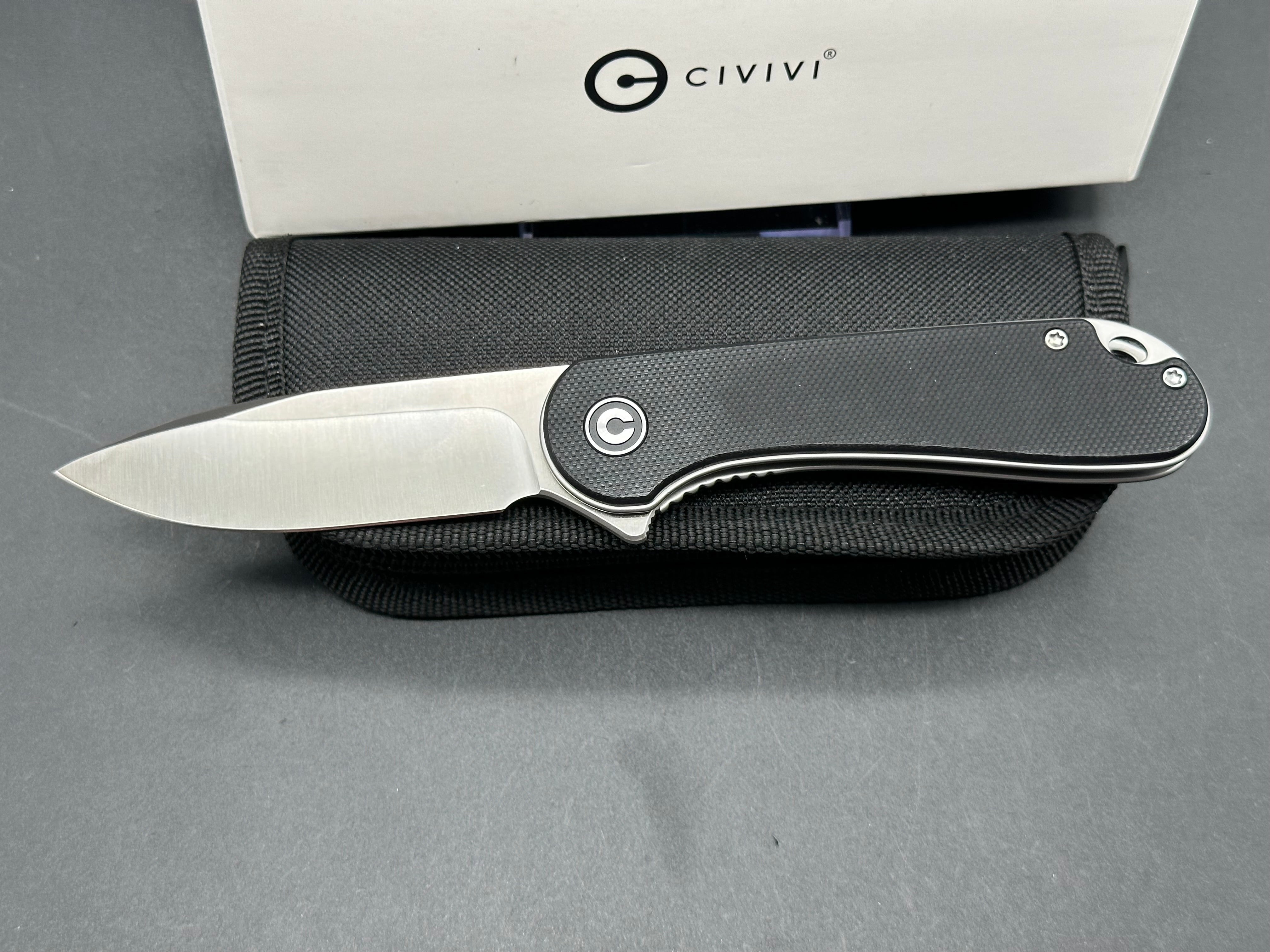 Civivi Elementum D2 Pocket Knife - Satin Drop Point Blade & Black G10 Handle - EDC Folding Knife for Camping, Hiking, and Everyday Carry