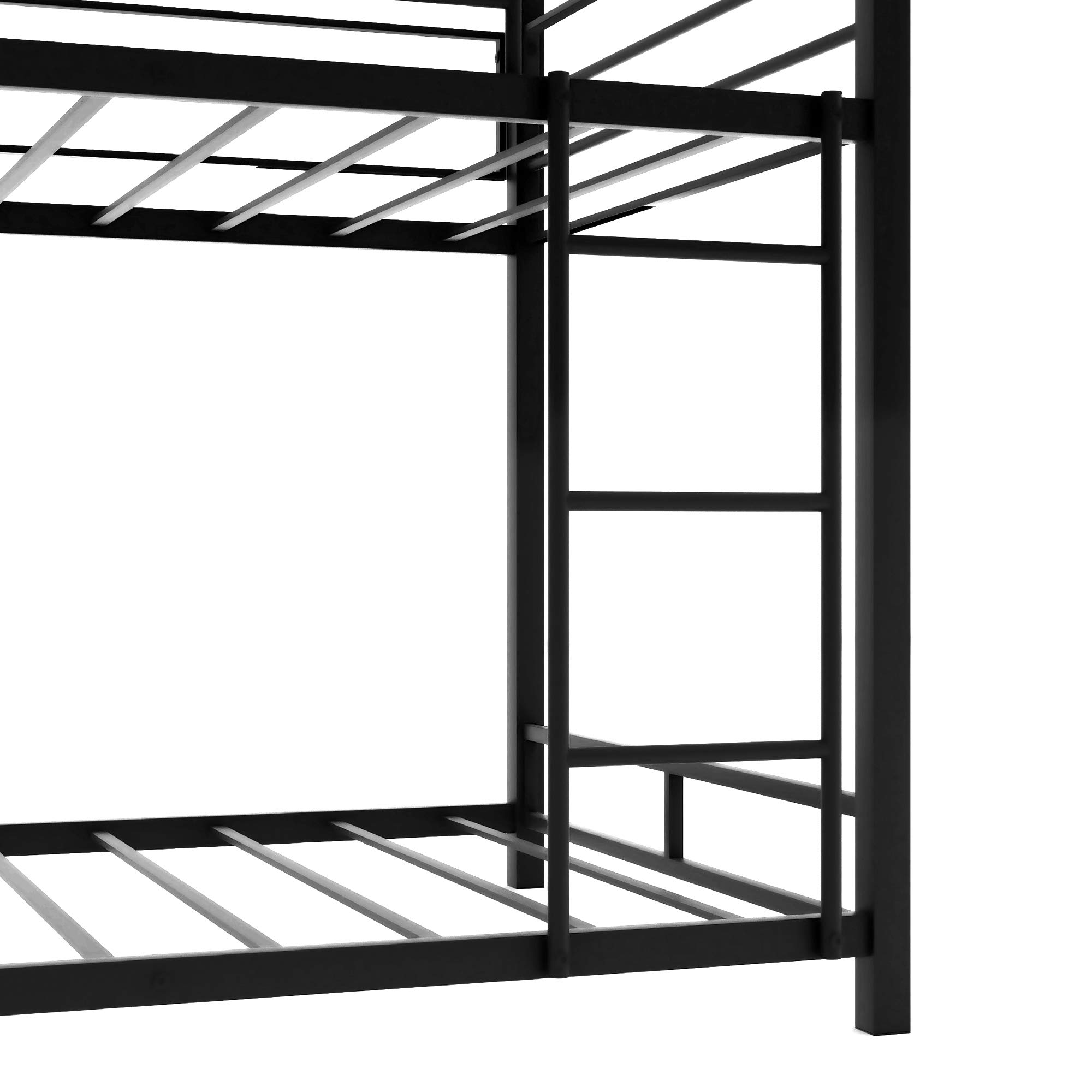 Metal Triple Bunk Beds - Twin Over Twin Over Twin Bunk Bed Frame with Safety Guardrails & Built-in Ladder for Kids & Teens (Black) - Space-Saving Solution for Kids' Bedrooms, Dormitories & Vacation Homes