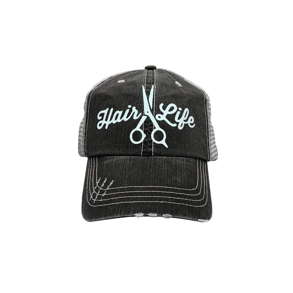 Hair Life Women's Hairdresser Trucker Hat - Black & Grey Adjustable Snapback Cap for Stylists, Salon Professionals & Fashion Enthusiasts