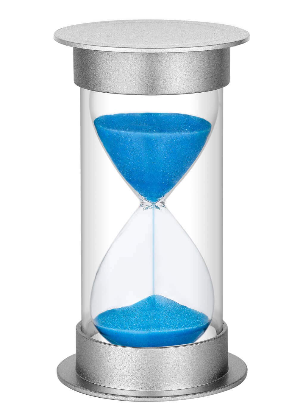 15 Minute Plastic Sand Timer Hourglass - Silver & Blue Sand Clock for Kids, Games, Classroom, Kitchen Decor | Time Management Tool for Cooking, Board Games, Study Sessions & Home Office Organization