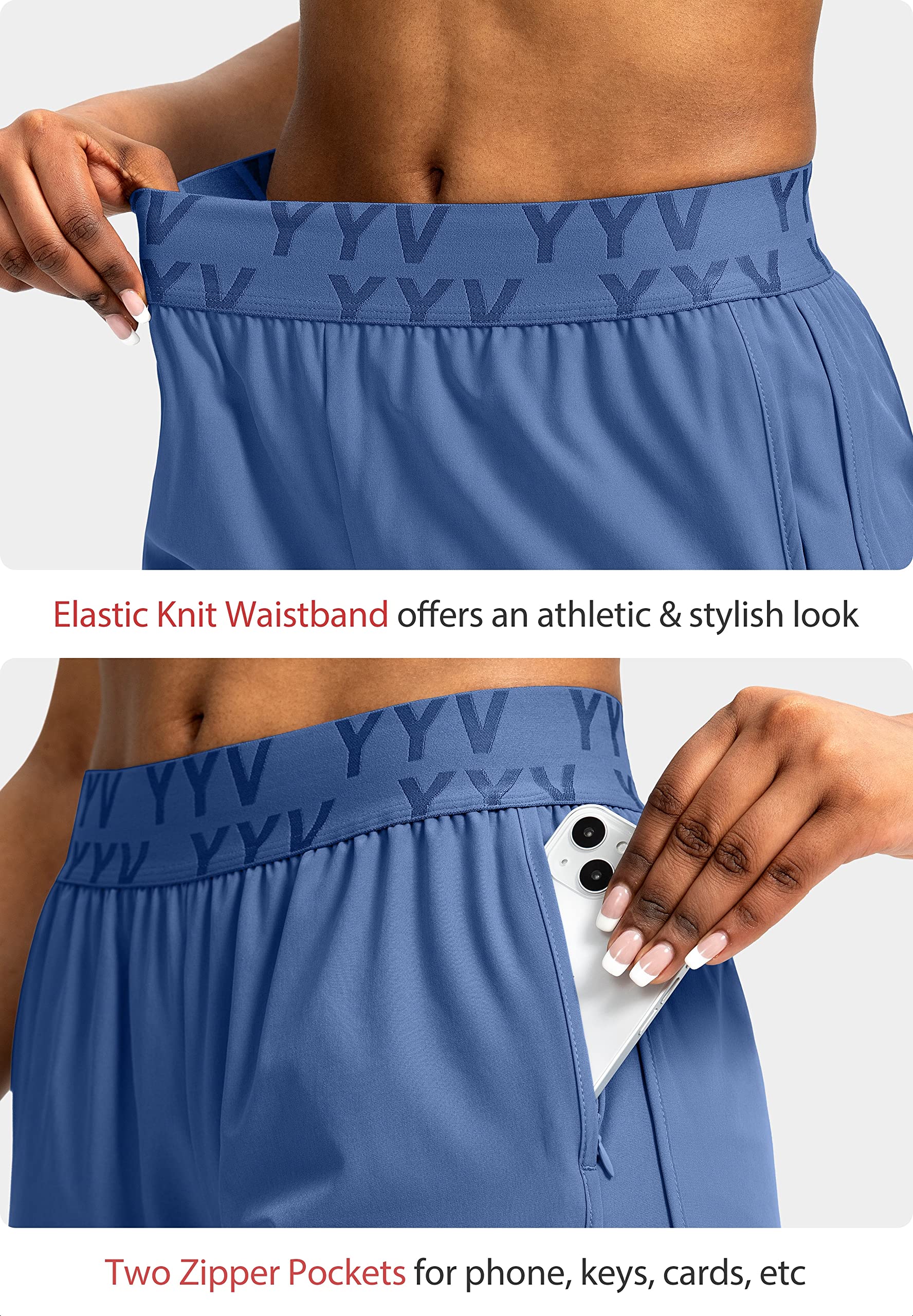 YYV Women's Running Shorts with Zipper Pockets - Quick-Dry, Elastic Waistband Athletic Gym Shorts with Liner - Perfect for Jogging, Workouts & Yoga