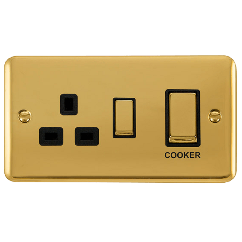 Click Deco Plus Polished Brass 45A Cooker Switch with 13A Socket DPBR504BK - Premium Electrical Switch for Kitchen Appliances, Oven & Cooktop Installation