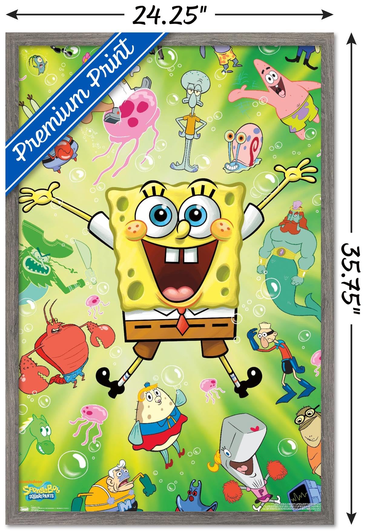Trends International Nickelodeon SpongeBob SquarePants Burst Wall Poster - 22.375 x 34 Inches, Barnwood Framed Version - Perfect for Kids' Bedroom Decor, Game Room, and Cartoon Themed Party Decorations