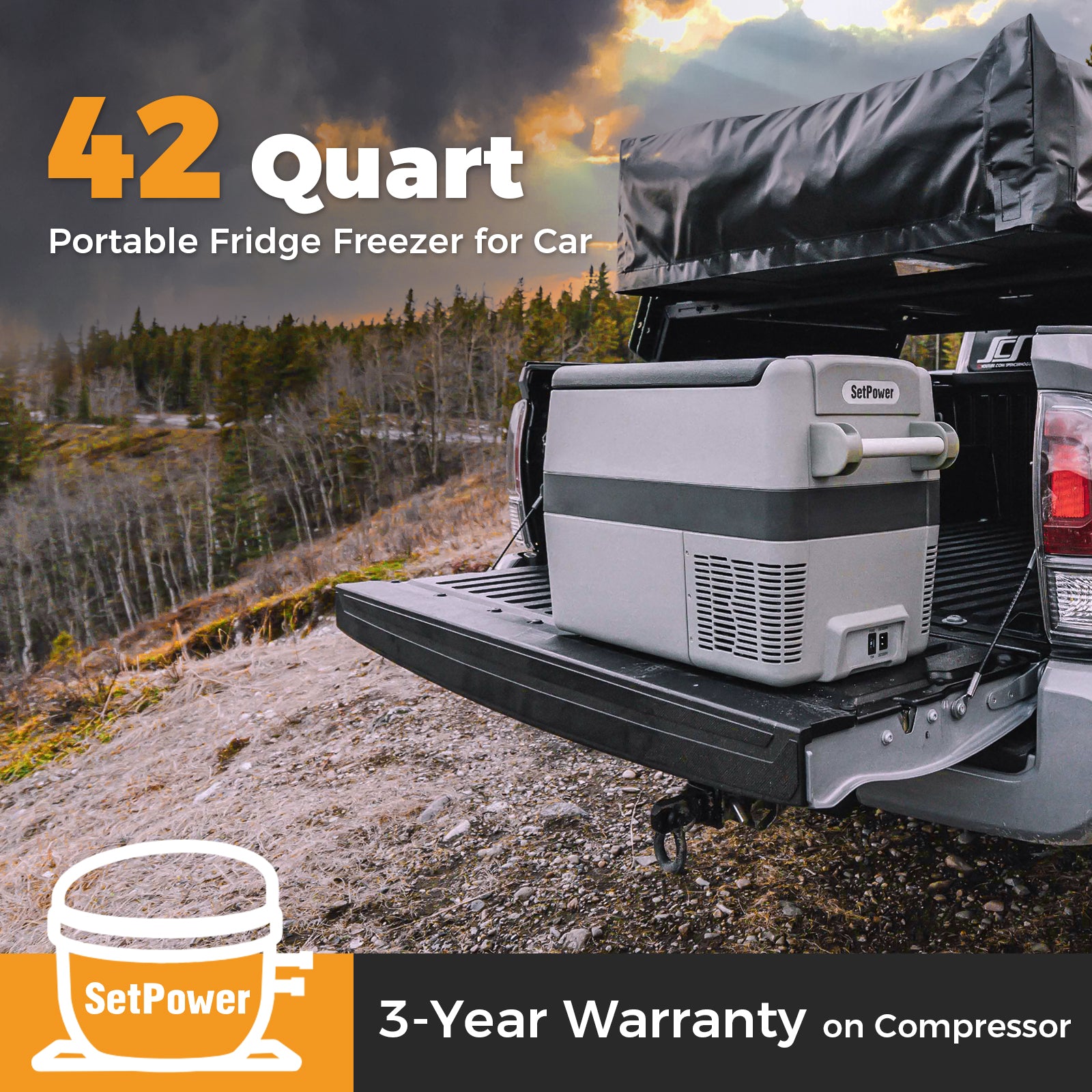 Setpower AJ40 12V Portable Car Refrigerator - 42Qt Compact Freezer for Semi Trucks & Heavy Duty Vehicles | Perfect for Road Trips, Camping & Long Haul Travel