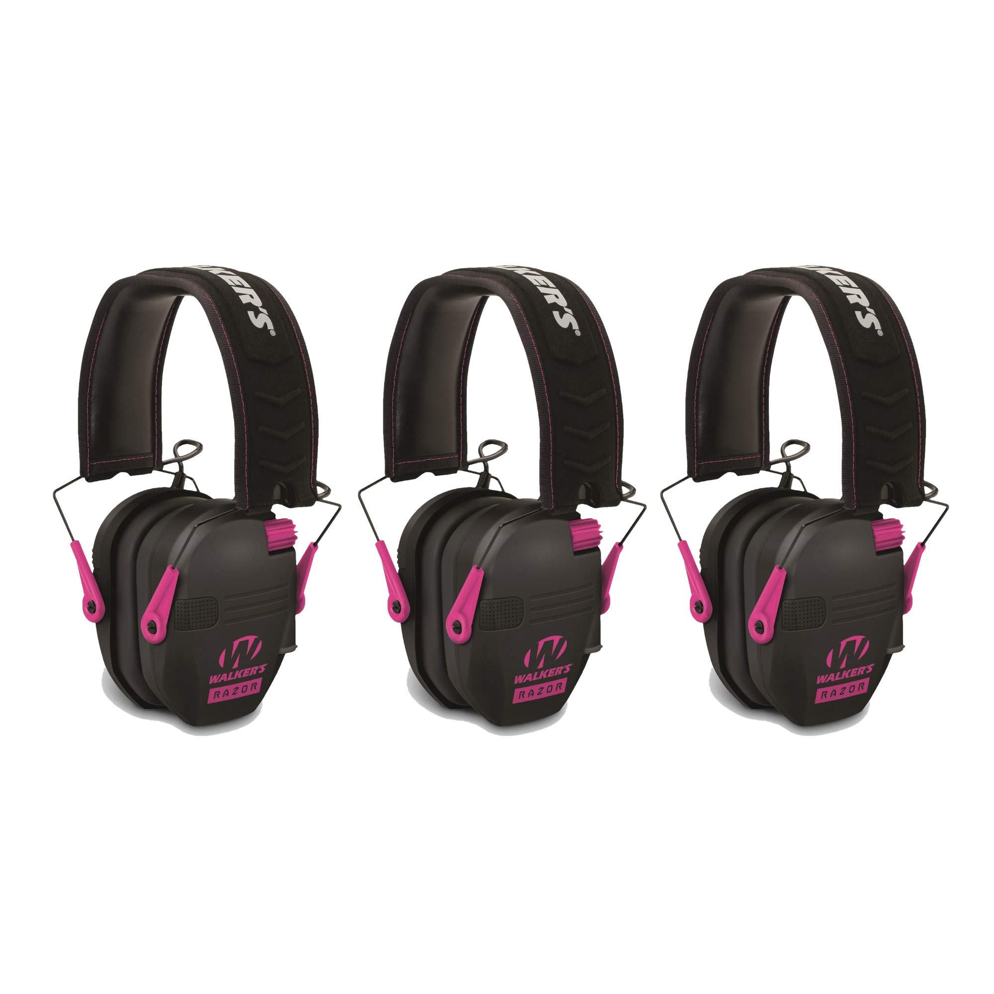 Walker's Razor Slim Electronic Shooting Earmuffs 3-Pack - NRR 23dB Noise Reduction, Low-Profile Design, Pink - Perfect for Shooting Ranges, Hunting & Outdoor Sports