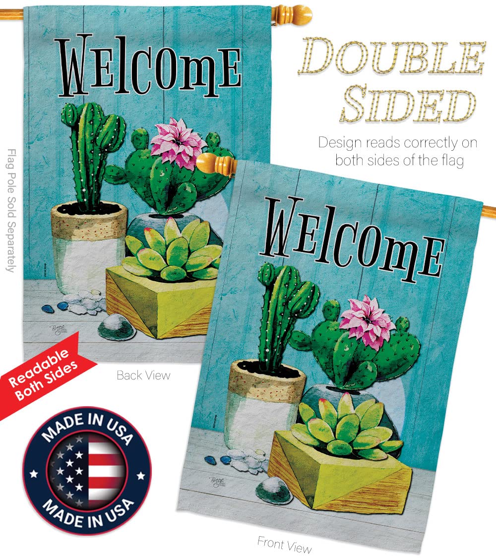 Southwest Cactus Welcome Flag - Double-Sided Desert Decor for Garden & Yard
