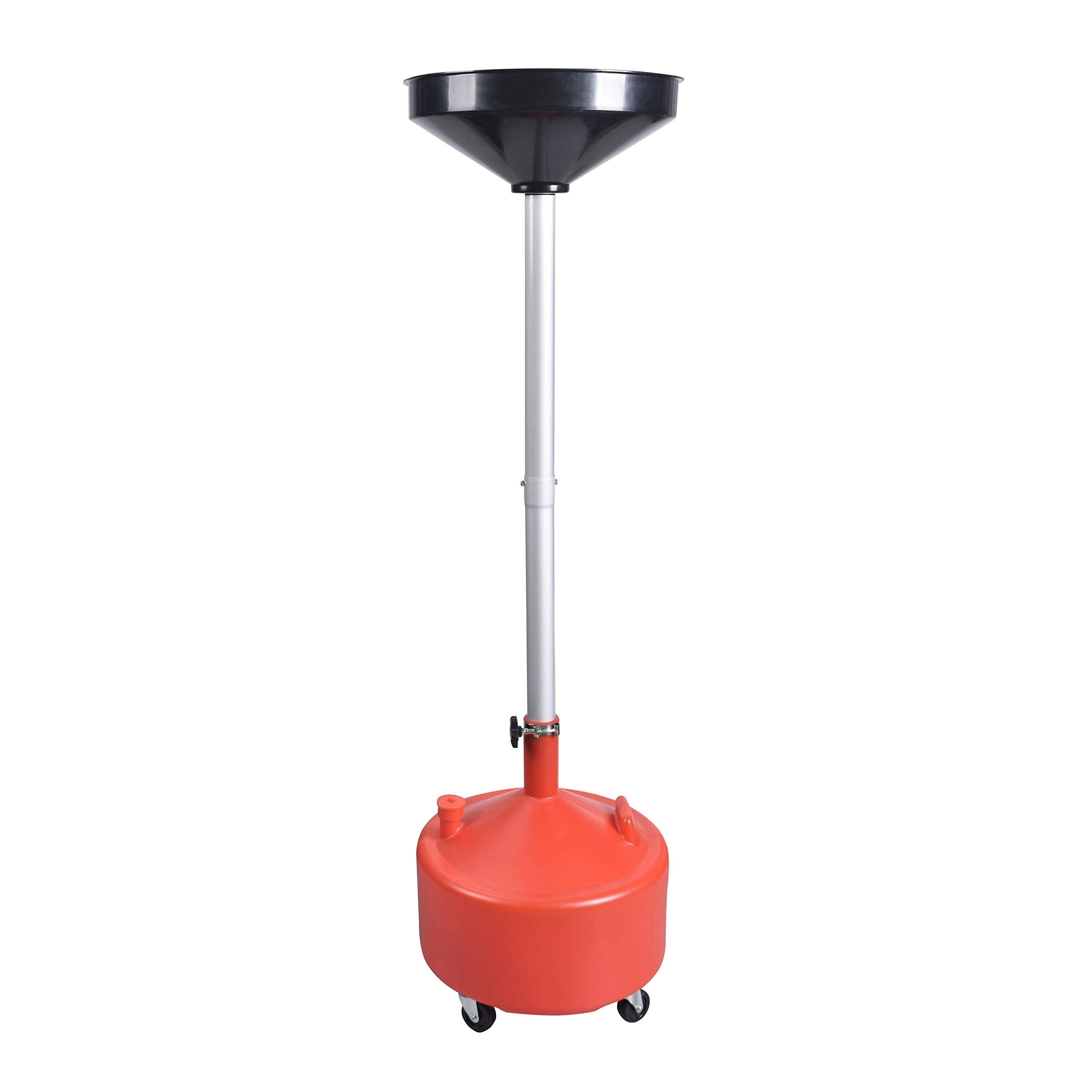 8 Gallon Portable Upright Oil Drain Tank for Automotive Fluids - Adjustable Funnel Height with Built-in Strainer (16.5