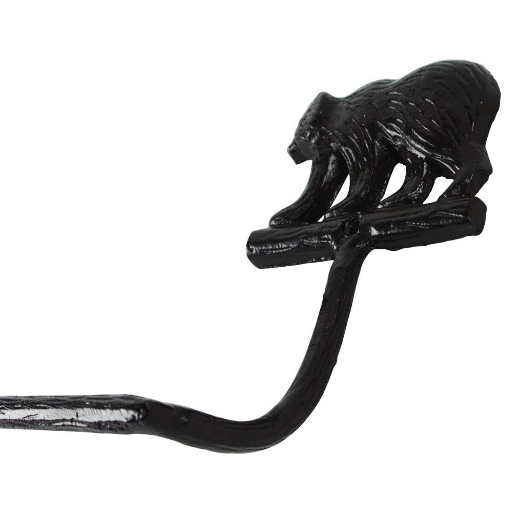 Black Cast Iron Grizzly Bear Towel Bar Holder - Rustic Lodge Bathroom Decor for Cabin, Farmhouse & Wilderness Retreats