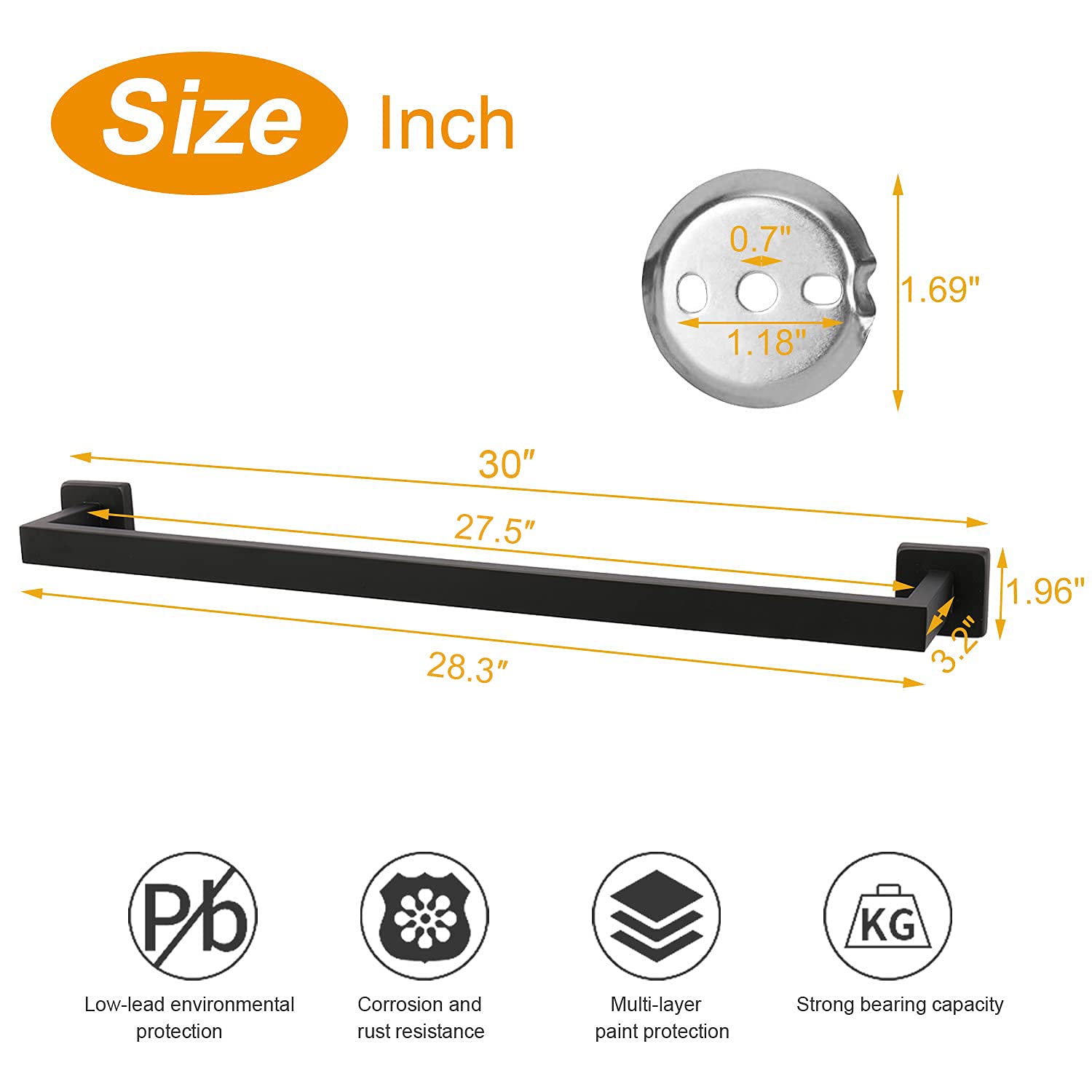 TocTen Heavy Duty Stainless Steel Towel Rack - 30 Inch Wall Mounted Bathroom Towel Holder with Square Base, SUS304 Thickened Black Towel Bar for Shower & Spa - Perfect for Bathroom, Gym, Poolside & Luxury Hotel Decor