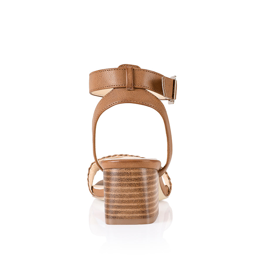 Elly Women's Block Heel Sandals - Comfortable Tan Woven Summer Shoes for Beach, Wedding & Casual Outfits