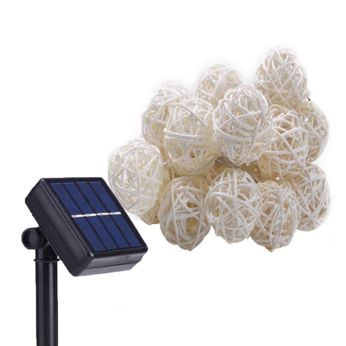 Solar Powered Fairy String Lights - 20FT 30LED Waterproof Rattan Ball Lights for Outdoor Garden, Indoor Christmas Party Decor | Perfect for Patio, Wedding, Backyard, Holiday & Home Decoration (White)