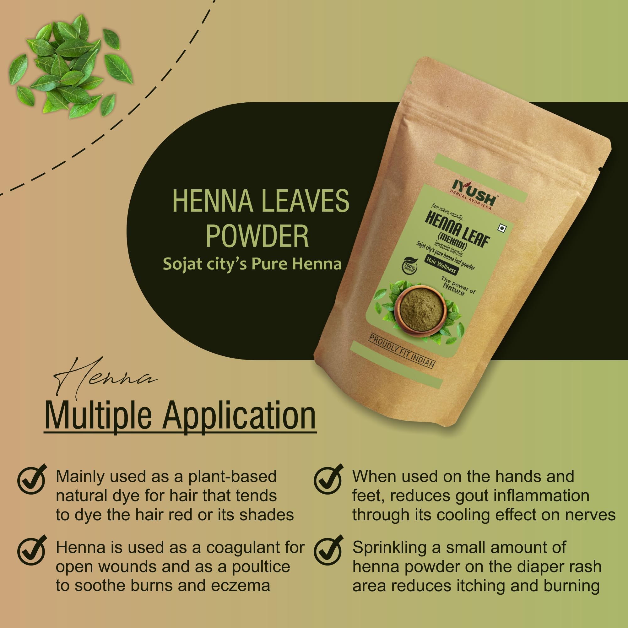 Organic IYUSH Ayurvedic Henna Powder for Hair – 400gm | Natural Herbal Hair Dye & Conditioning Treatment | Chemical-Free Gray Coverage & Hair Coloring | Perfect for DIY Hair Care, Bridal Mehendi, and Natural Hair Styling