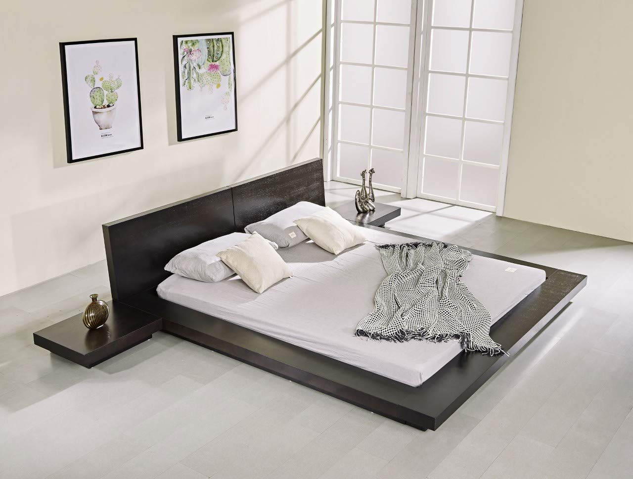 Matisse Fujian Modern King Size Bed with 2 Night Stands in Espresso Finish - Perfect for Contemporary Bedroom Decor and Master Suite Styling