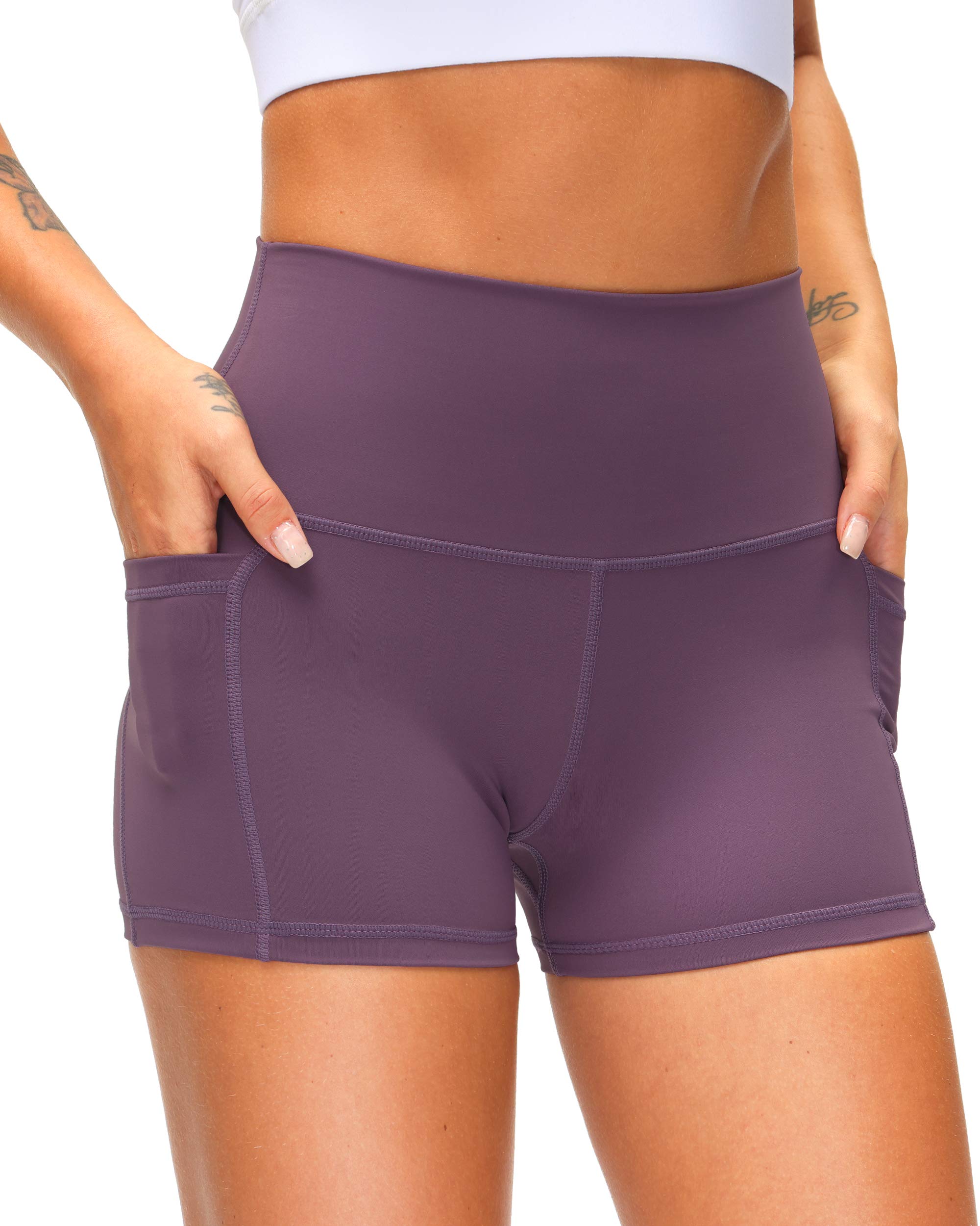 High Waist Yoga Shorts for Women with Side Pockets - Tummy Control Workout Running Gym Biker Shorts 8