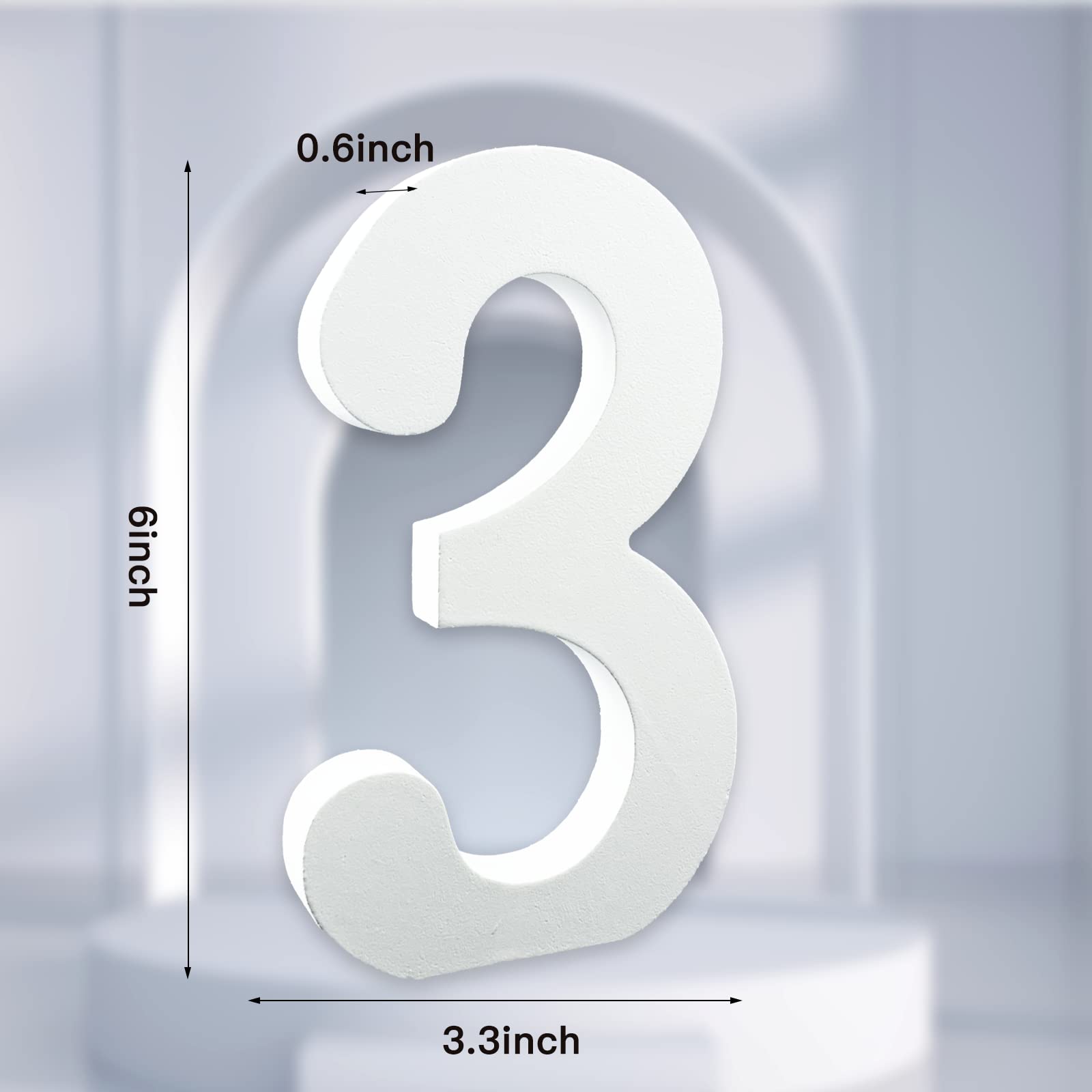 6 Inch Unfinished White Wood Numbers for Wall Decor - DIY Standing Number Slices Sign Board for Home, Party, Wedding & Craft Projects - Perfect for Rustic Decor, Shelf Displays & Table Centerpieces