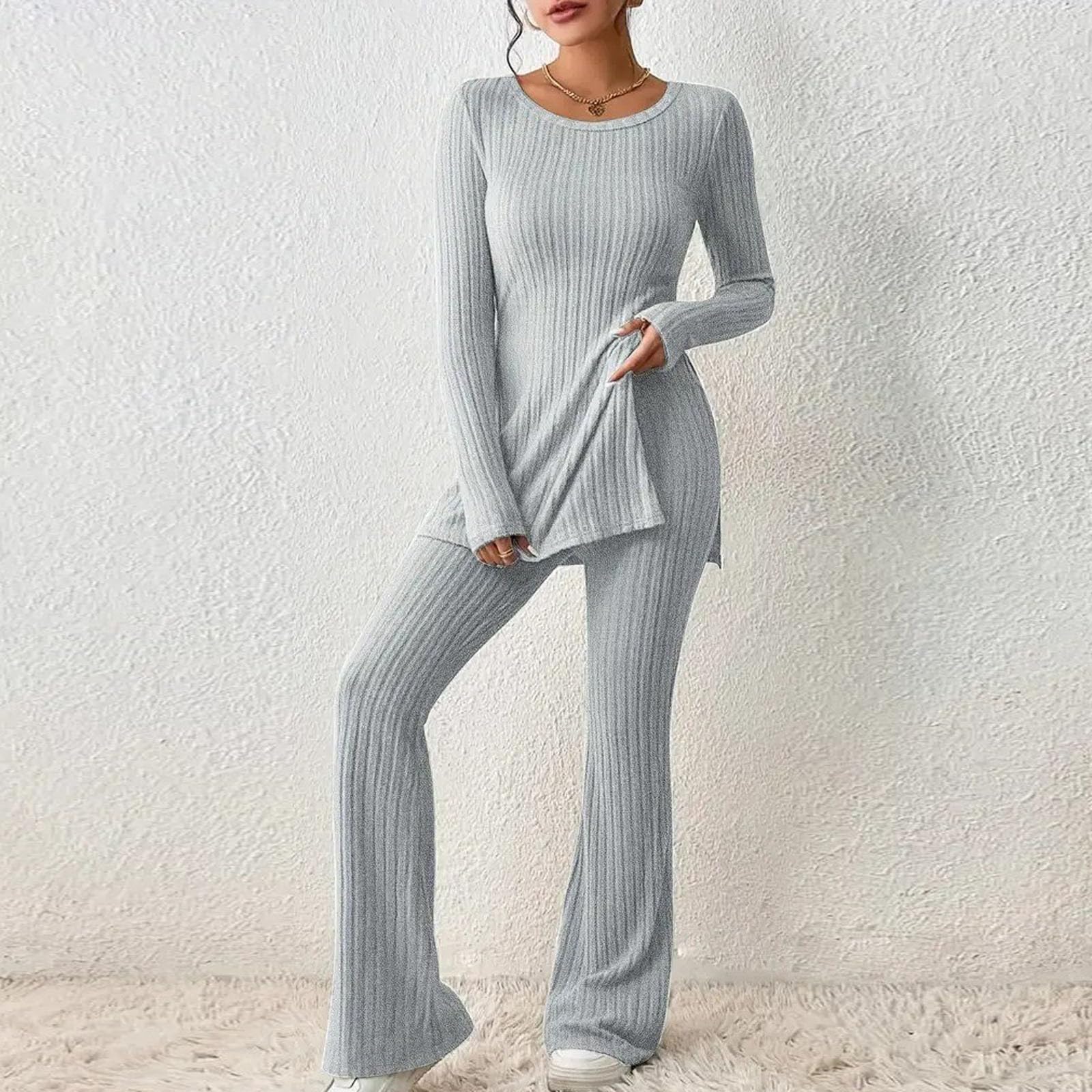 Women's Cozy Knit Lounge Set - 2 Piece Sweater & Pants Outfit for Fall | Soft Long Sleeve Top & Comfortable Bottoms | Perfect for Home Relaxation, Pajama Parties & Casual Wear