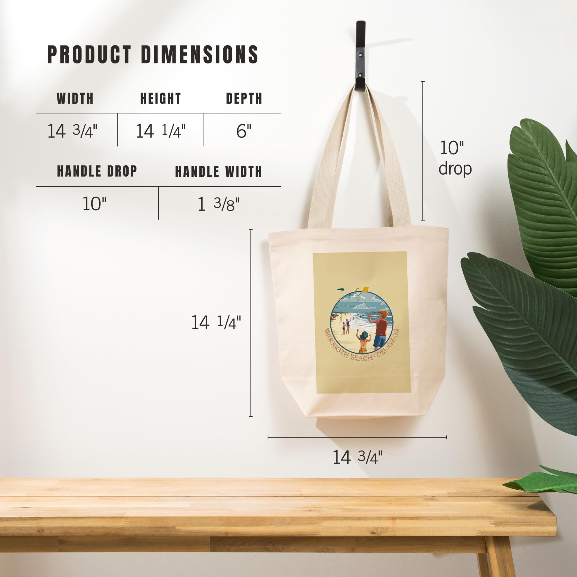 Lantern Press Rehoboth Beach Delaware Kite Flyers - 100% Cotton Canvas Reusable Tote Bag for Shopping, Beach Trips & Everyday Use