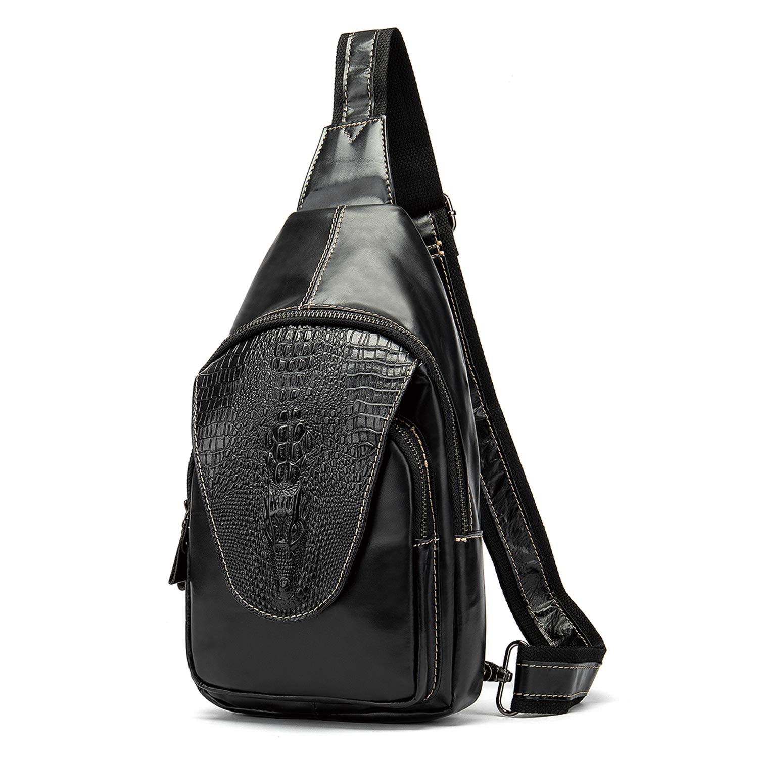 NIUCUNZH Genuine Leather Crossbody Sling Bag for Women & Men - Handmade Crocodile Embossed Shoulder Bag, Waterproof Chest Bag - Perfect for Travel, Work, and Daily Use