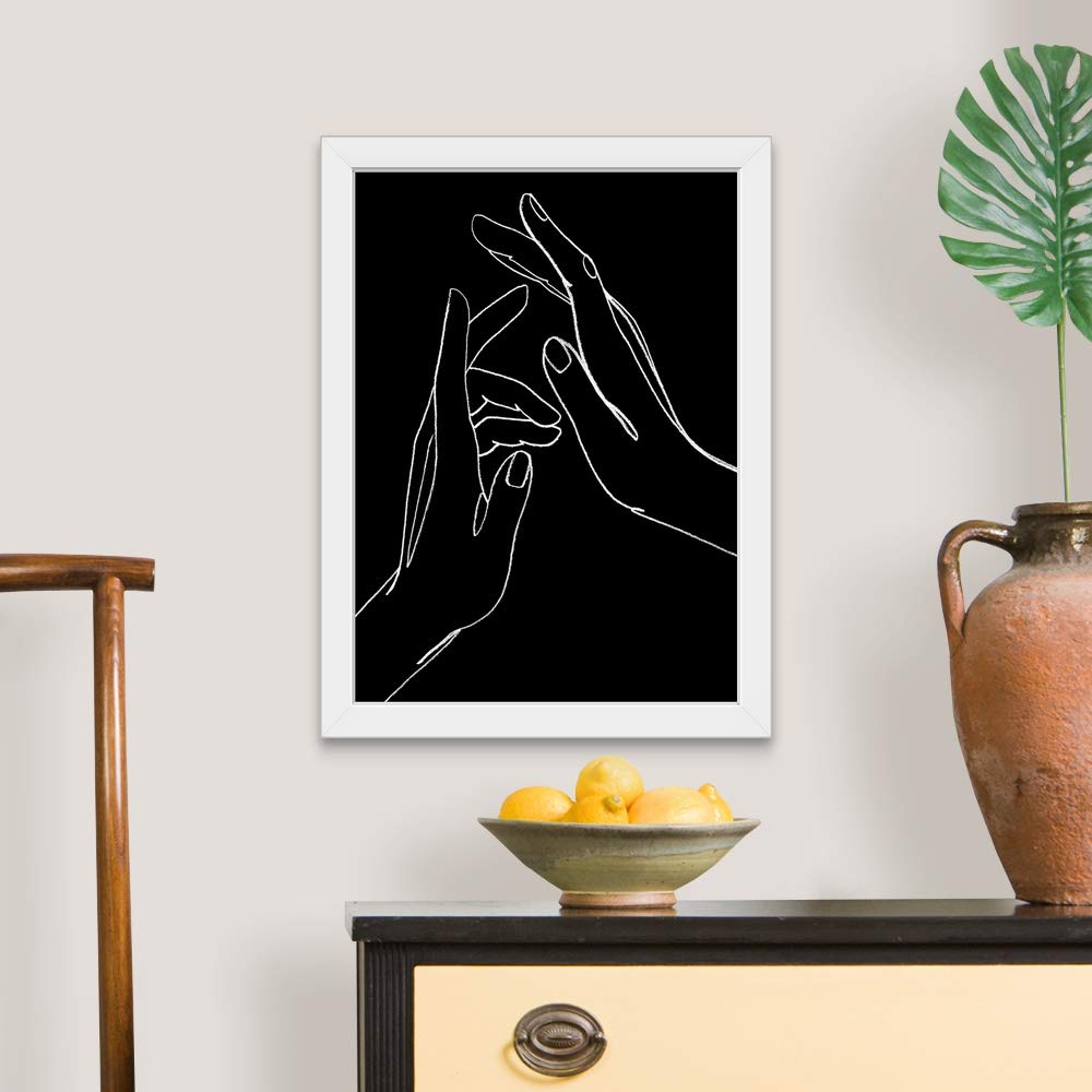Helping Hands II White Framed Art Print - Figurative Wall Art Decor for Living Room, Bedroom & Office - Modern Home & Office Decoration