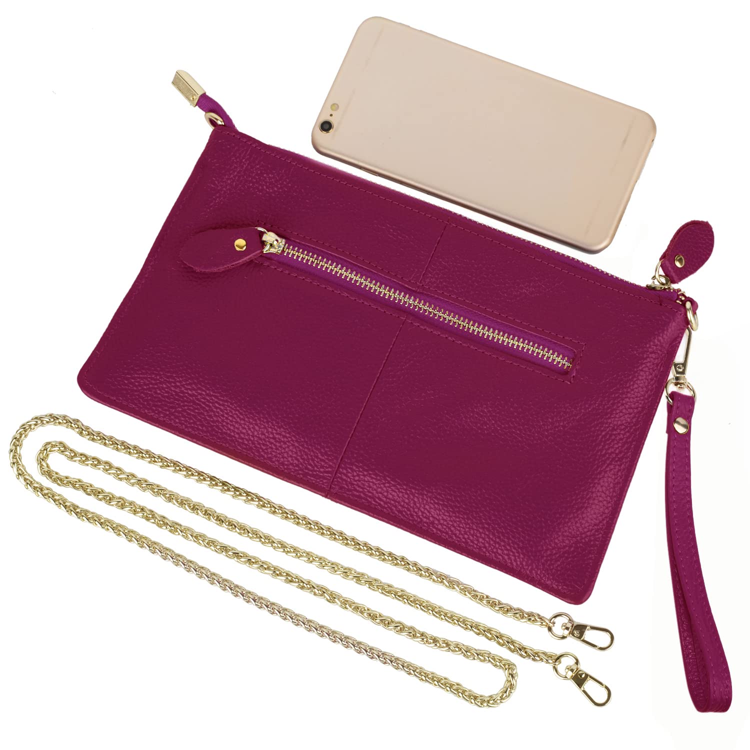 YALUXE Genuine Leather Wristlet Handbag for Women - Slim Phone Pocket Clutch Wallet with Crossbody Strap | Perfect for Everyday Use, Date Night & Travel Accessories