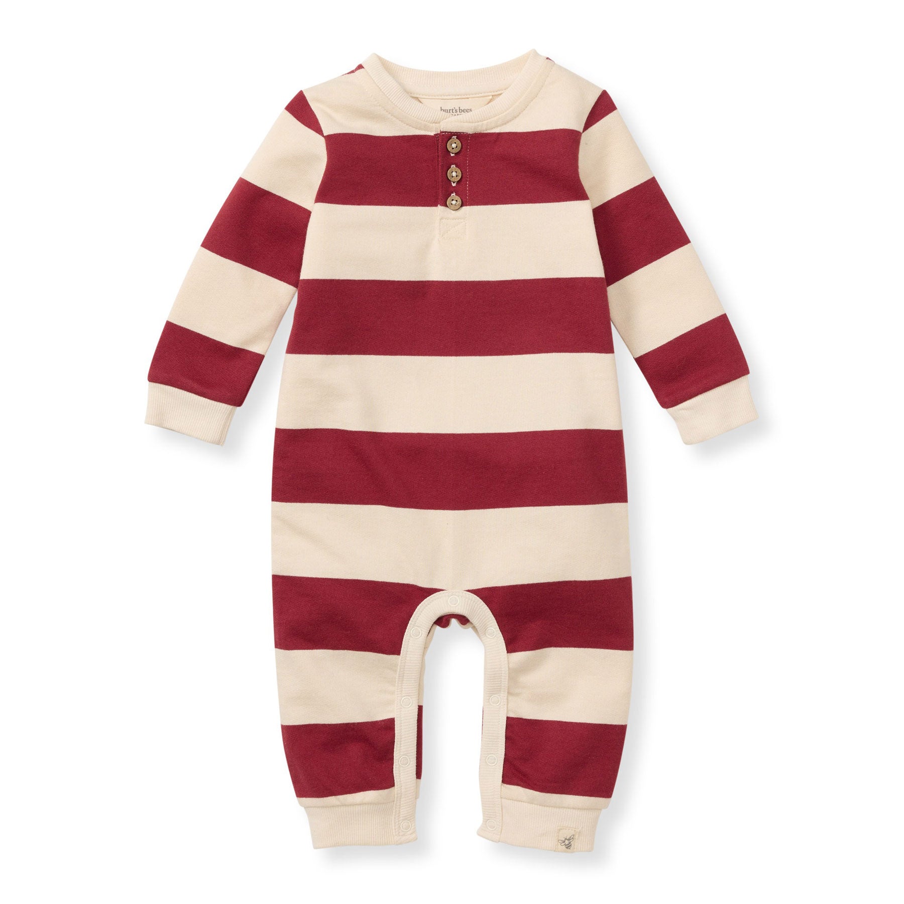 Stylish Henley Jumpsuit with Holiday Stripes in Redwood - Perfect for Christmas Parties & Festive Gatherings