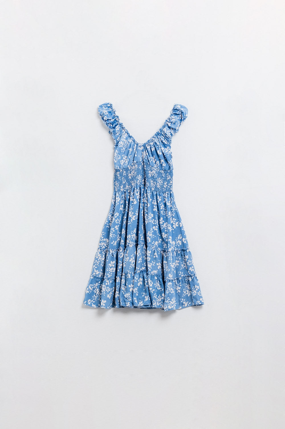 Women's Short Blue Floral Print Robe with Elastic Waist - Perfect for Lounging, Spa Days & Relaxing at Home